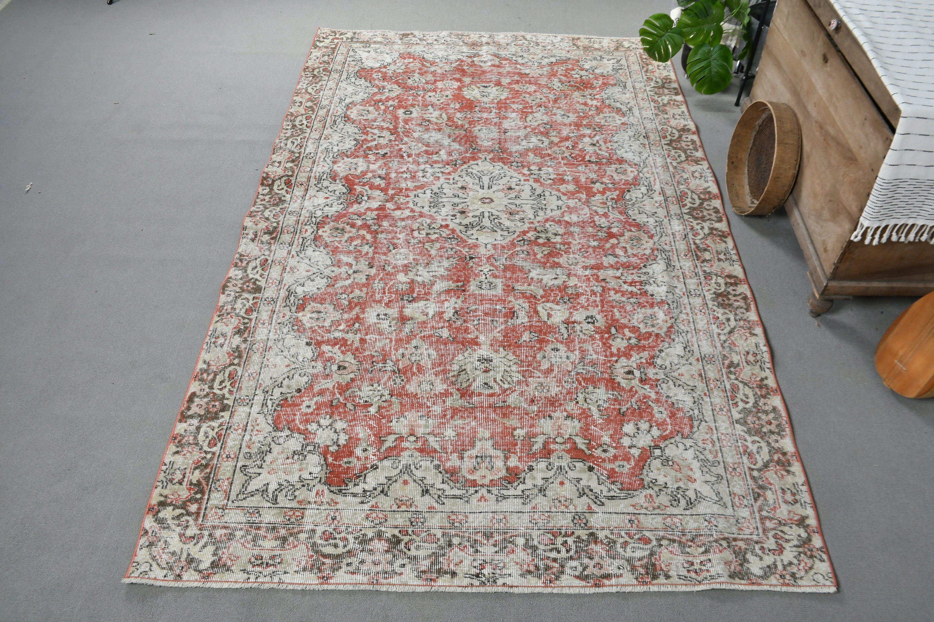 Living Room Rugs, Floor Rug, Tribal Rug, Turkish Rug, Vintage Rug, Dining Room Rugs, 5.5x8.6 ft Large Rug, Red Bedroom Rugs