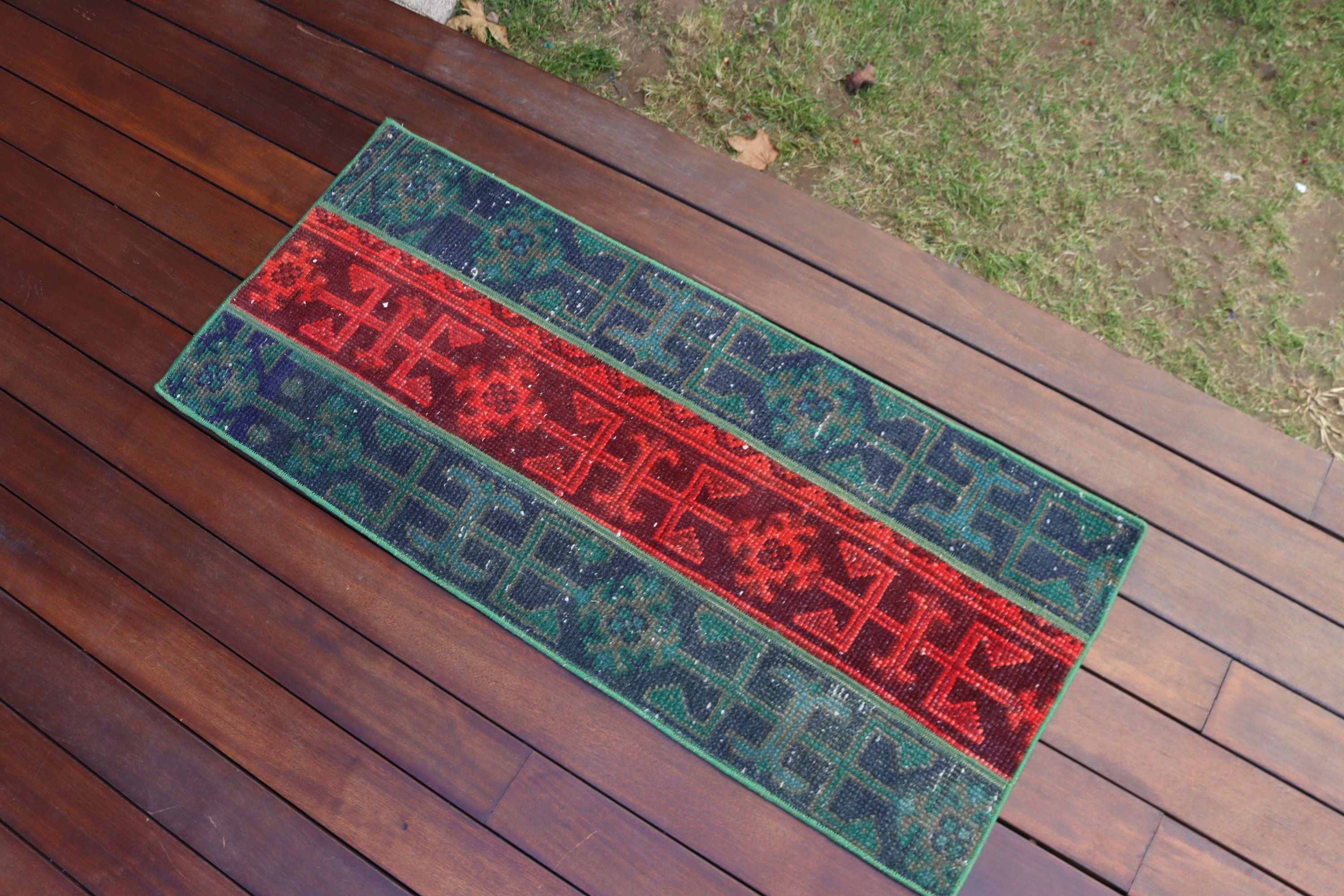 Küçük Boho Halılar, Modern Halılar, 1,5x3,6 ft Küçük Halı, Vintage Halılar, Kabile Halısı, El Dokuma Halı, Türk Halısı, Giriş Halıları, Yeşil Anadolu Halıları