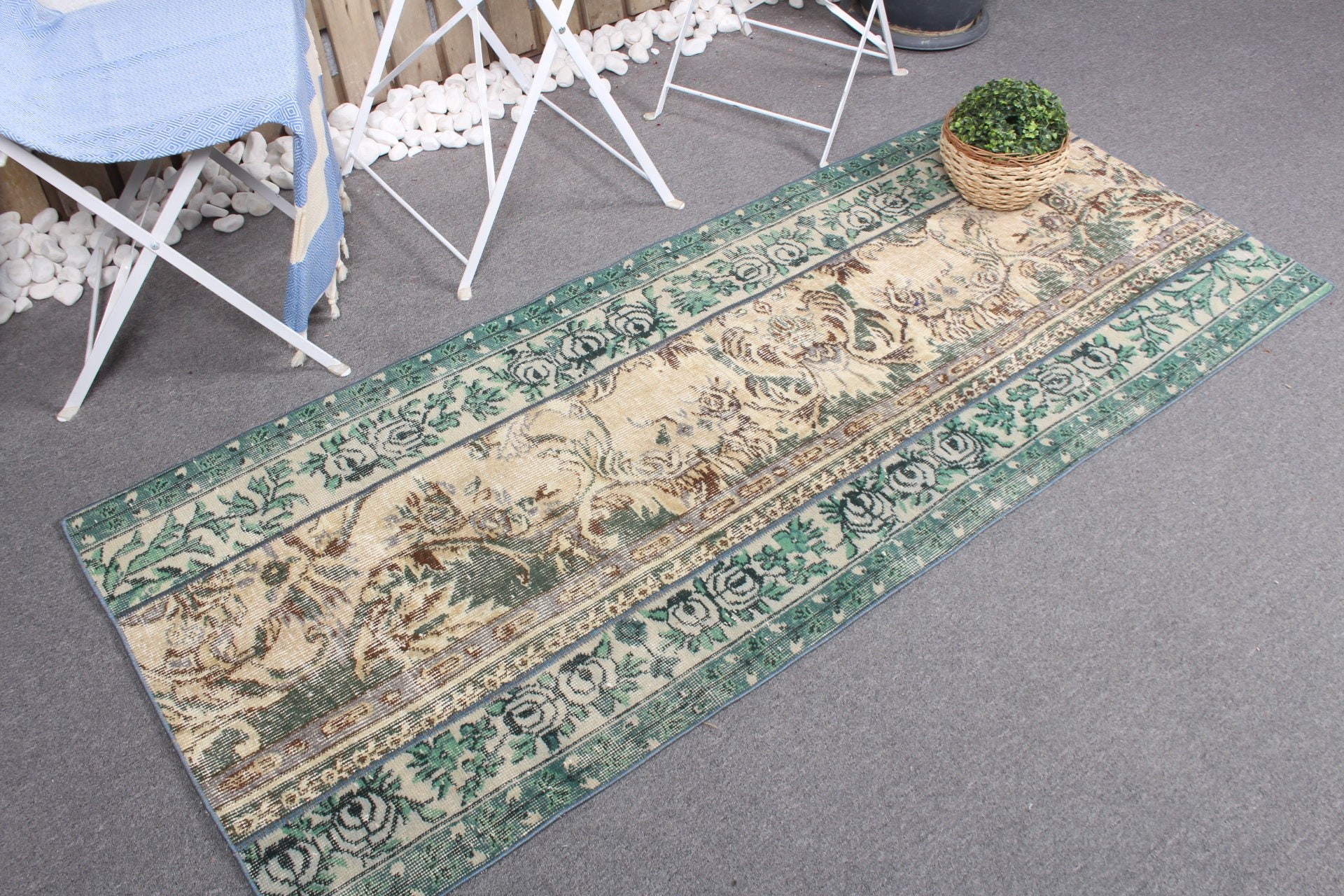 Bedroom Rug, Wool Rug, Vintage Rug, Rugs for Kitchen, Green Oushak Rug, 2.6x6.3 ft Accent Rug, Turkish Rugs, Home Decor Rug, Entry Rug