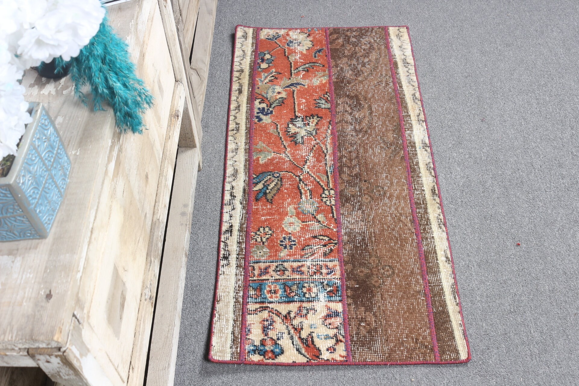 Rugs for Bathroom, Turkish Rugs, Pastel Rug, Bath Rug, Vintage Rug, Home Decor Rug, Red Kitchen Rug, 1.7x3.5 ft Small Rug, Moroccan Rugs