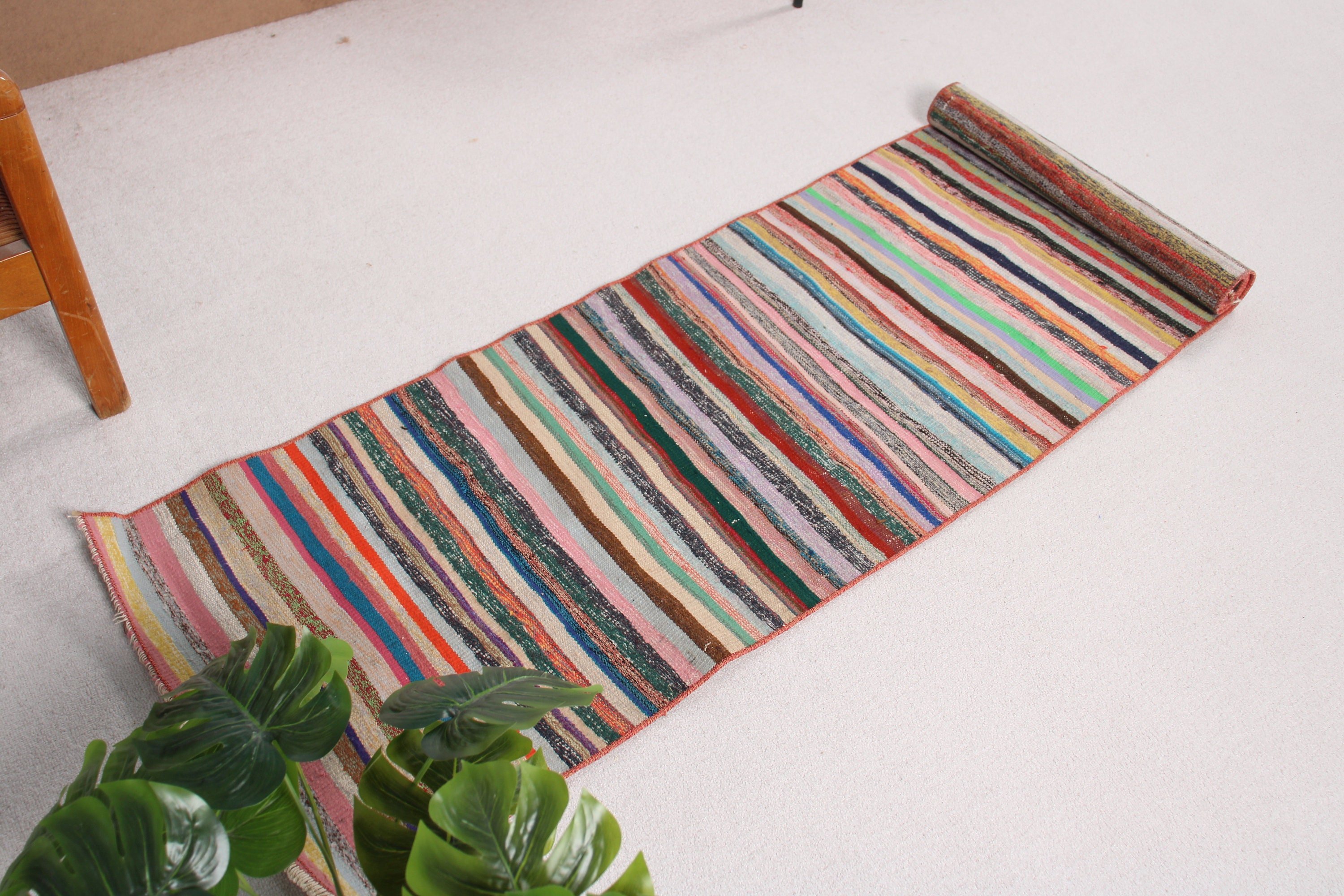 Turkish Rug, Kilim, Luxury Rugs, Statement Rugs, Rainbow Floor Rug, Long Runner Rugs, Kitchen Rug, Vintage Rug, 1.9x7.8 ft Runner Rugs