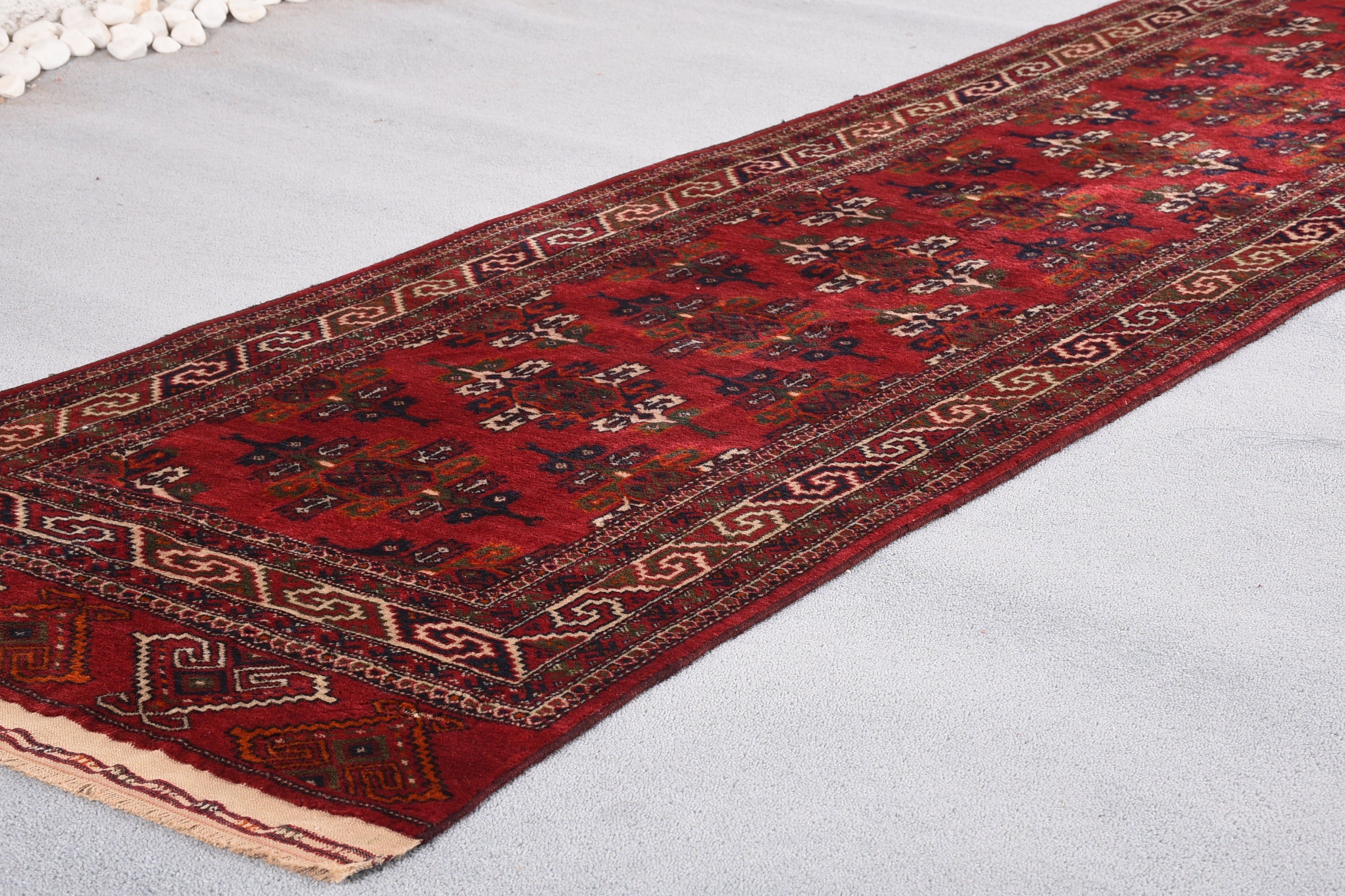 Office Rugs, Turkish Rugs, Hallway Rug, 2.6x11.2 ft Runner Rugs, Red Moroccan Rugs, Wool Rug, Vintage Rug, Rugs for Hallway