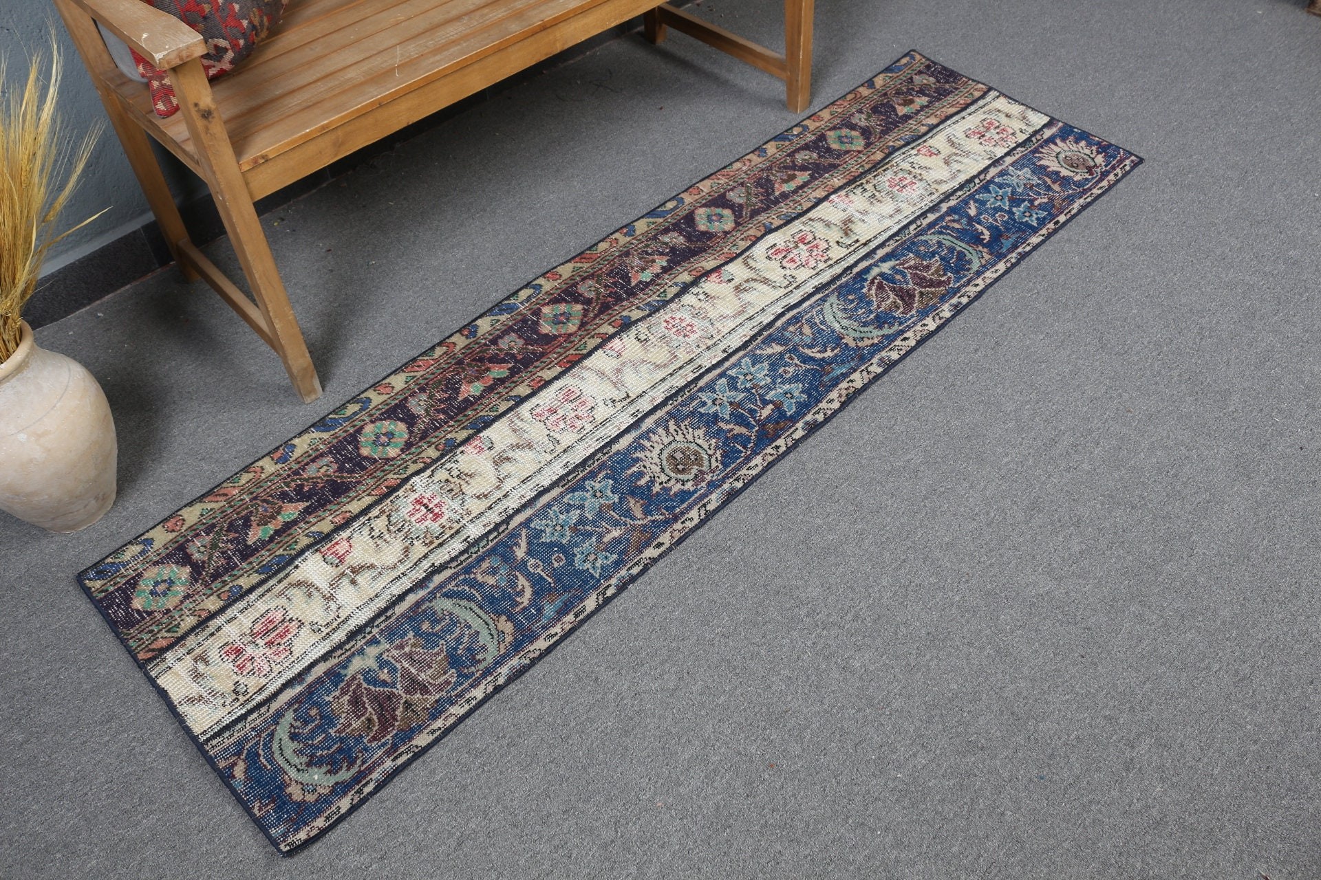 Koridor Halıları, Koridor Halıları, Mutfak Halıları, Vintage Halı, Yatak Odası Halıları, Mavi 1.9x6.5 ft Runner Halıları, Türk Halısı, Havalı Halı