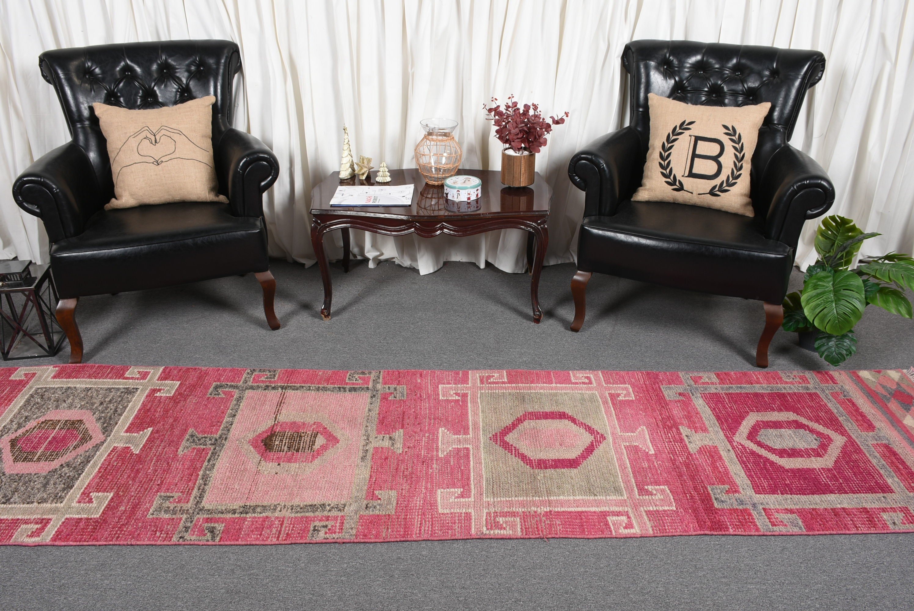 Pink Oushak Rug, Kitchen Rug, Vintage Rugs, Bedroom Rugs, 2.7x11 ft Runner Rug, Rugs for Corridor, Turkish Rugs, Hallway Rug