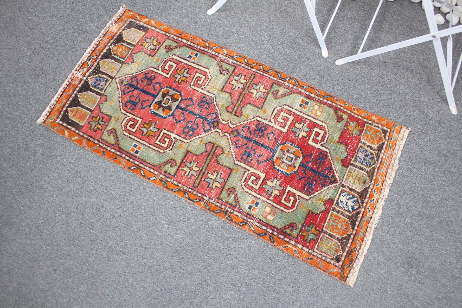 Vintage Rug, Door Mat Rug, Bath Mat Boho Rug, 1.7x3.5 ft Small Rugs, Red Oriental Rugs, Turkish Rug, Oushak Rug, Wool Rug, Wall Hanging Rug