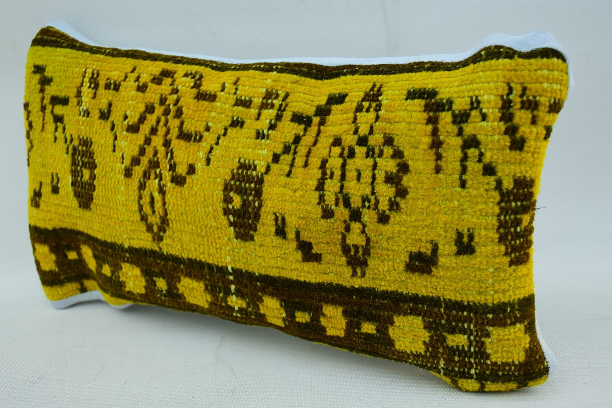 Couch Cushion Case, Home Decor Pillow, Handmade Pillow Case, Ethnical Kilim Rug Pillow, Pillow for Sofa, 8"x16" Yellow Cushion Cover