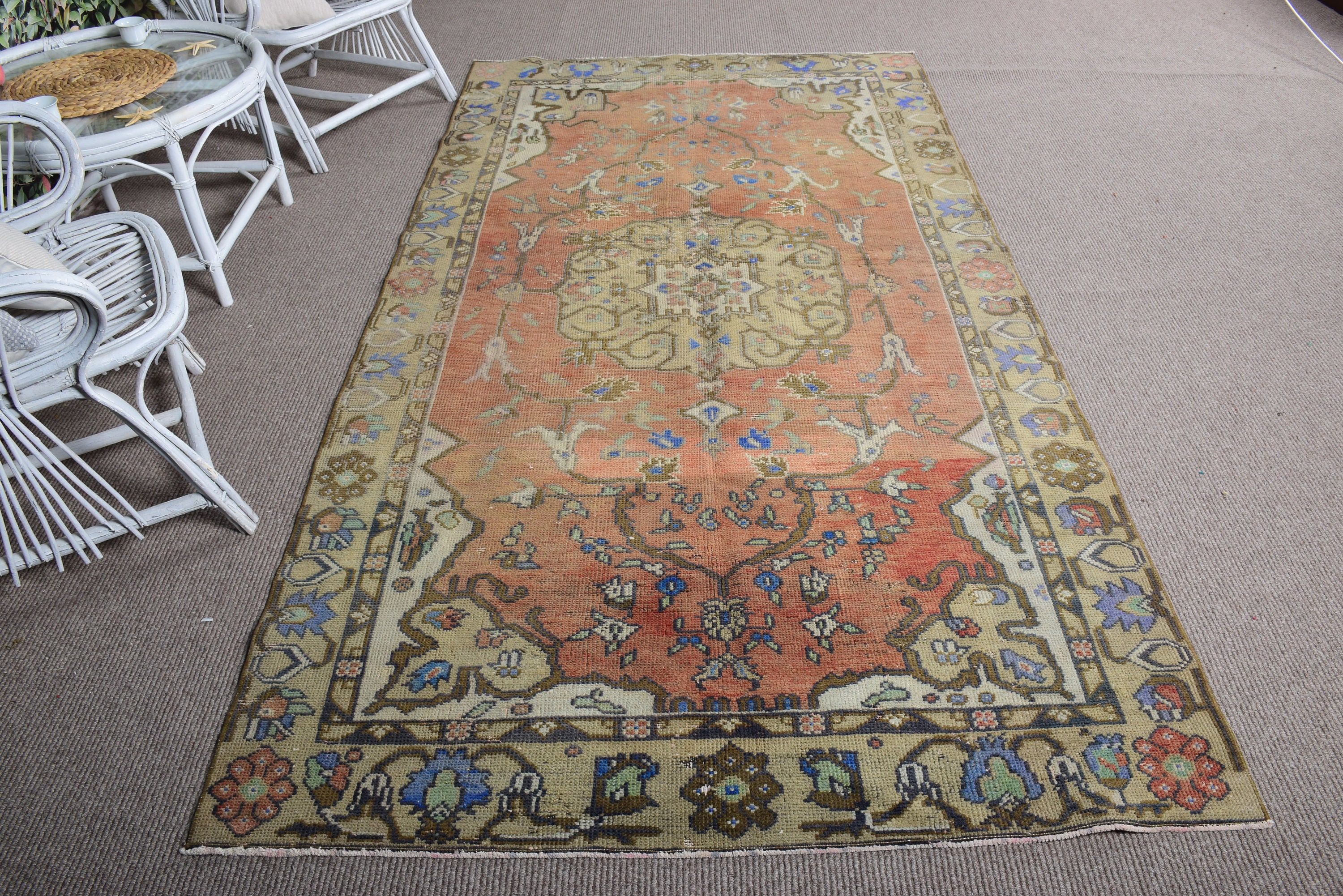 Luxury Rugs, Oriental Rug, Large Oushak Rug, Vintage Rugs, Turkish Rug, Orange Floor Rugs, 4.7x8.9 ft Large Rugs, Dining Room Rug, Boho Rug