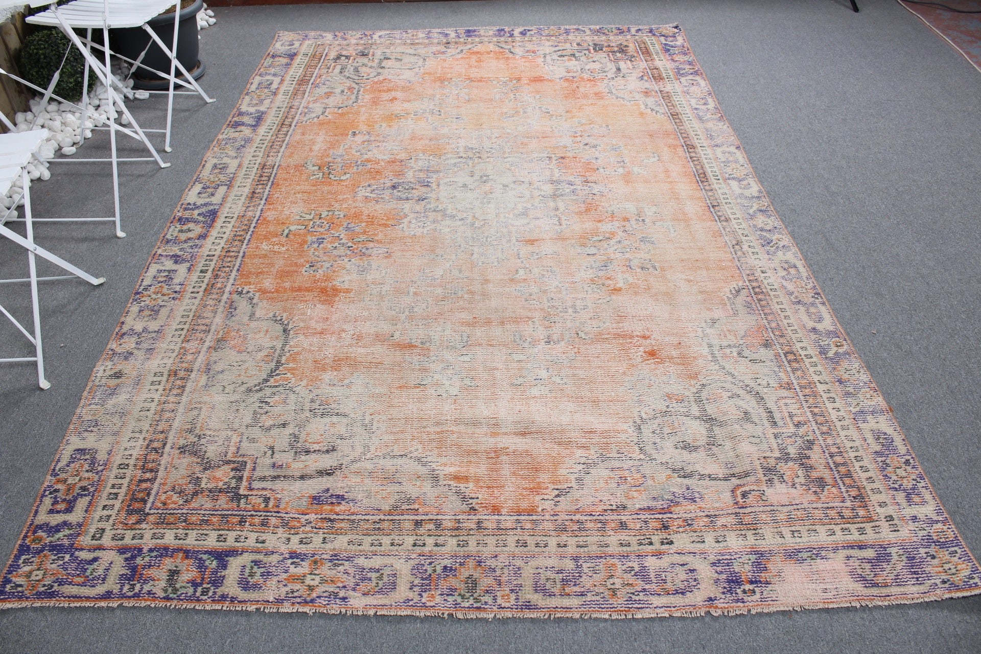 Oturma Odası Halısı, Havalı Halılar, Anadolu Halısı, 6.2x10.8 ft Büyük Halı, Yemek Odası Halısı, Yer Halısı, Türk Halıları, Vintage Halı, Turuncu Antika Halı