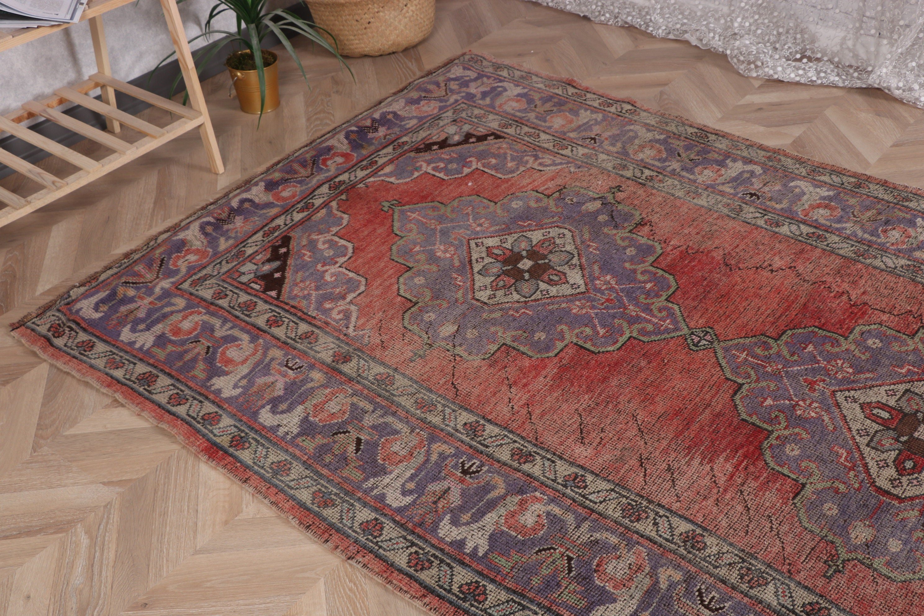 Vintage Halılar, Ev Dekorasyonu Halıları, Büyük Oushak Halıları, Geometrik Halılar, 4.7x10.2 ft Büyük Halı, Türk Halıları, Kahverengi Geometrik Halılar, Organik Halılar