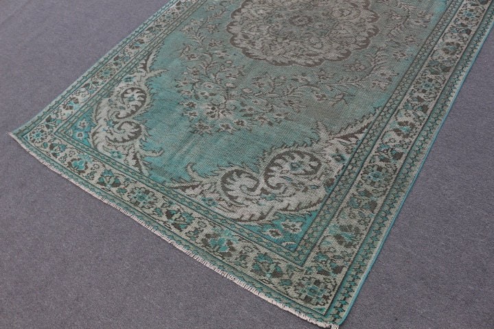 Yeşil 5.9x9.3 ft Büyük Halı, Düz Dokuma Halı, Vintage Halı, Oturma Odası Halısı, Havalı Halılar, Türk Halısı, Oushak Halısı, Yemek Odası Halısı