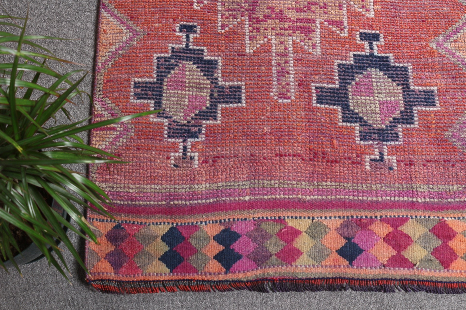 Cute Rug, Vintage Rug, Rugs for Kitchen, Stair Rugs, Oriental Rug, 2.9x11.4 ft Runner Rug, Retro Rug, Turkish Rug, Pink Floor Rug, Cool Rug