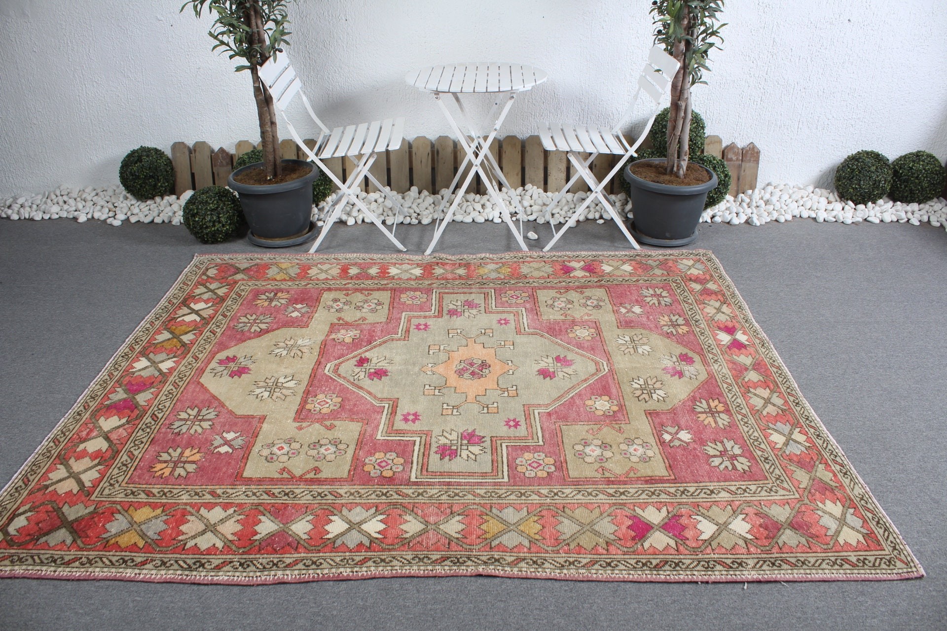 Kırmızı Yün Halılar, Yemek Odası Halıları, Oushak Halıları, Türk Halısı, 5,9x7,5 ft Büyük Halılar, El Dokuma Halılar, Vintage Halı, Havalı Halılar, Oturma Odası Halısı