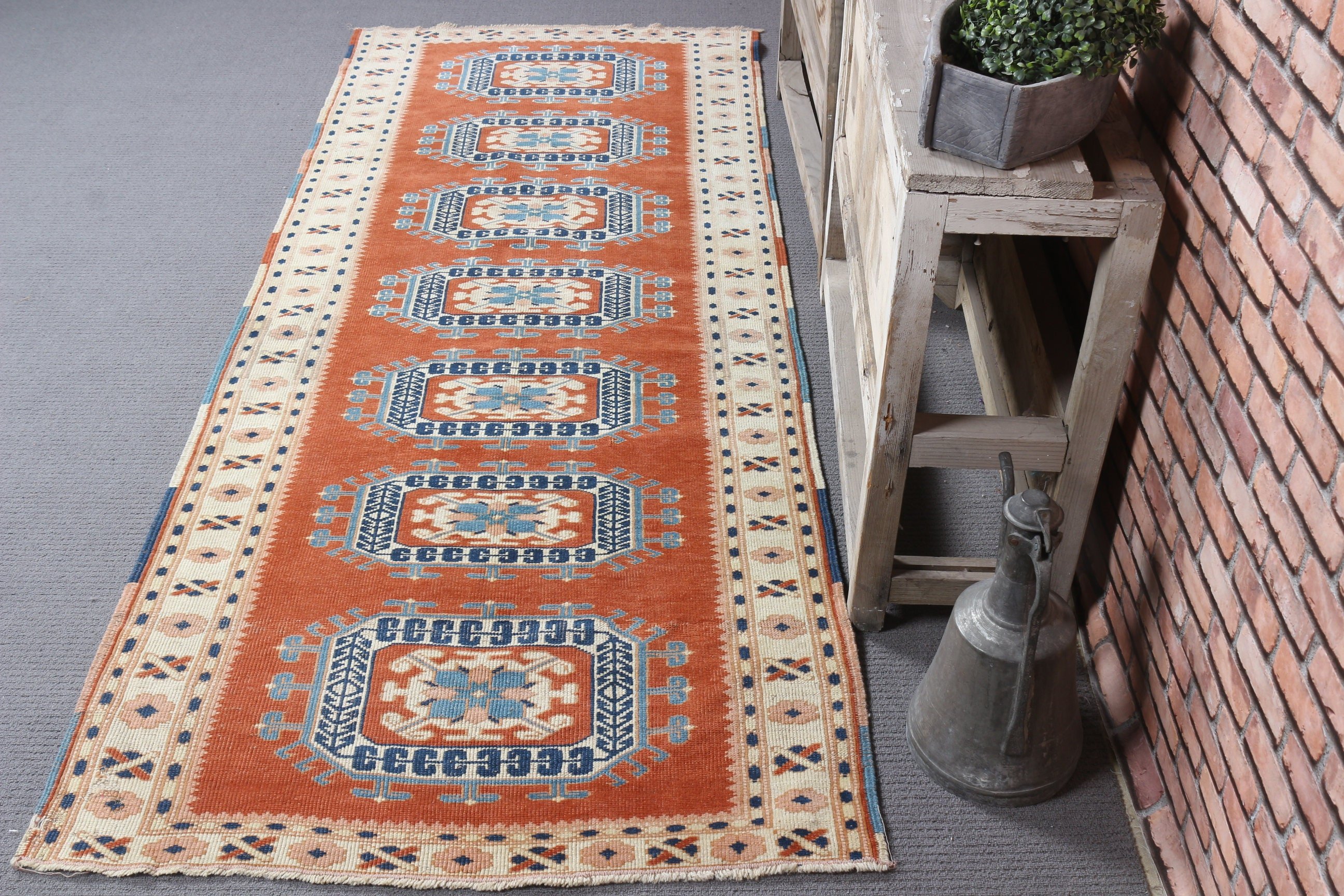 Vintage Halı, Yün Halılar, Yer Halısı, 2,8x7,4 ft Runner Halıları, Turuncu Oushak Halıları, Runner Halıları, Koridor Halıları, Türk Halısı, Koridor Halısı