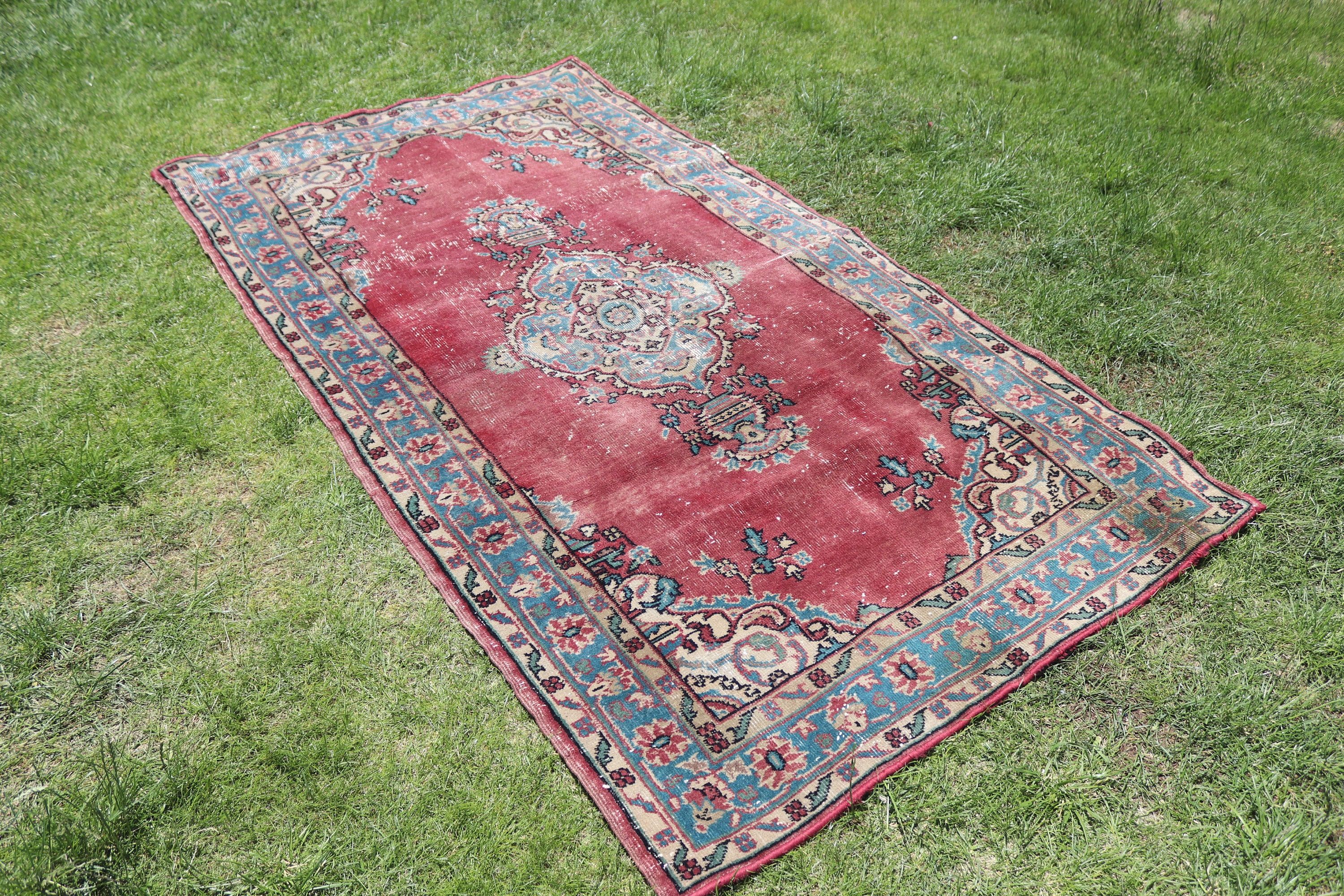 Yer Halısı, Düz Dokuma Halılar, Vintage Halı, Oturma Odası Halısı, 3,8x7 ft Alan Halısı, Türk Halısı, Yatak Odası Halıları, Mavi Antika Halı, Mutfak Halıları