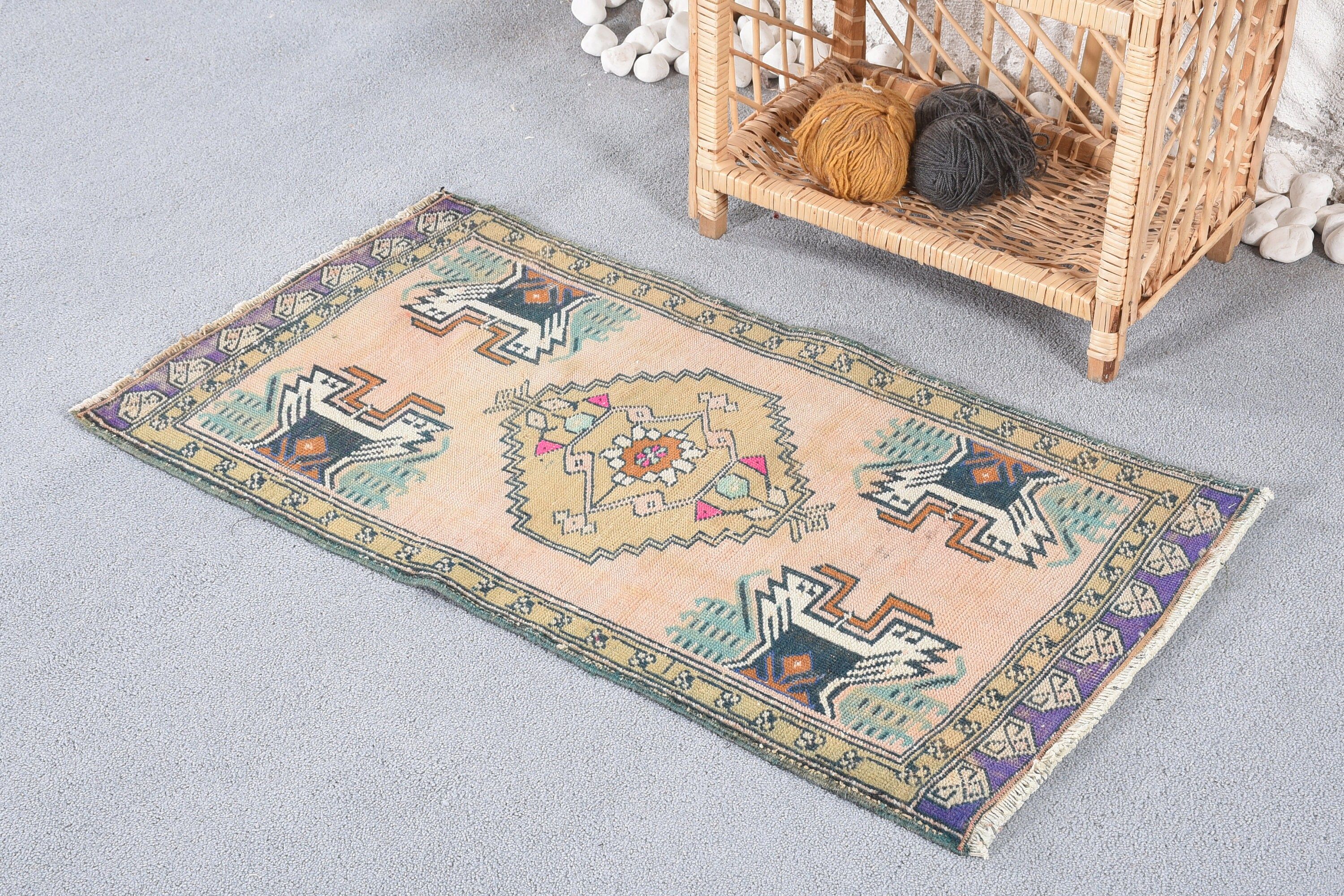 1.7x3.2 ft Small Rug, Door Mat Rugs, Vintage Rugs, Entry Rugs, Moroccan Rug, Rugs for Bath, Green Bedroom Rug, Turkish Rug, Wool Rug