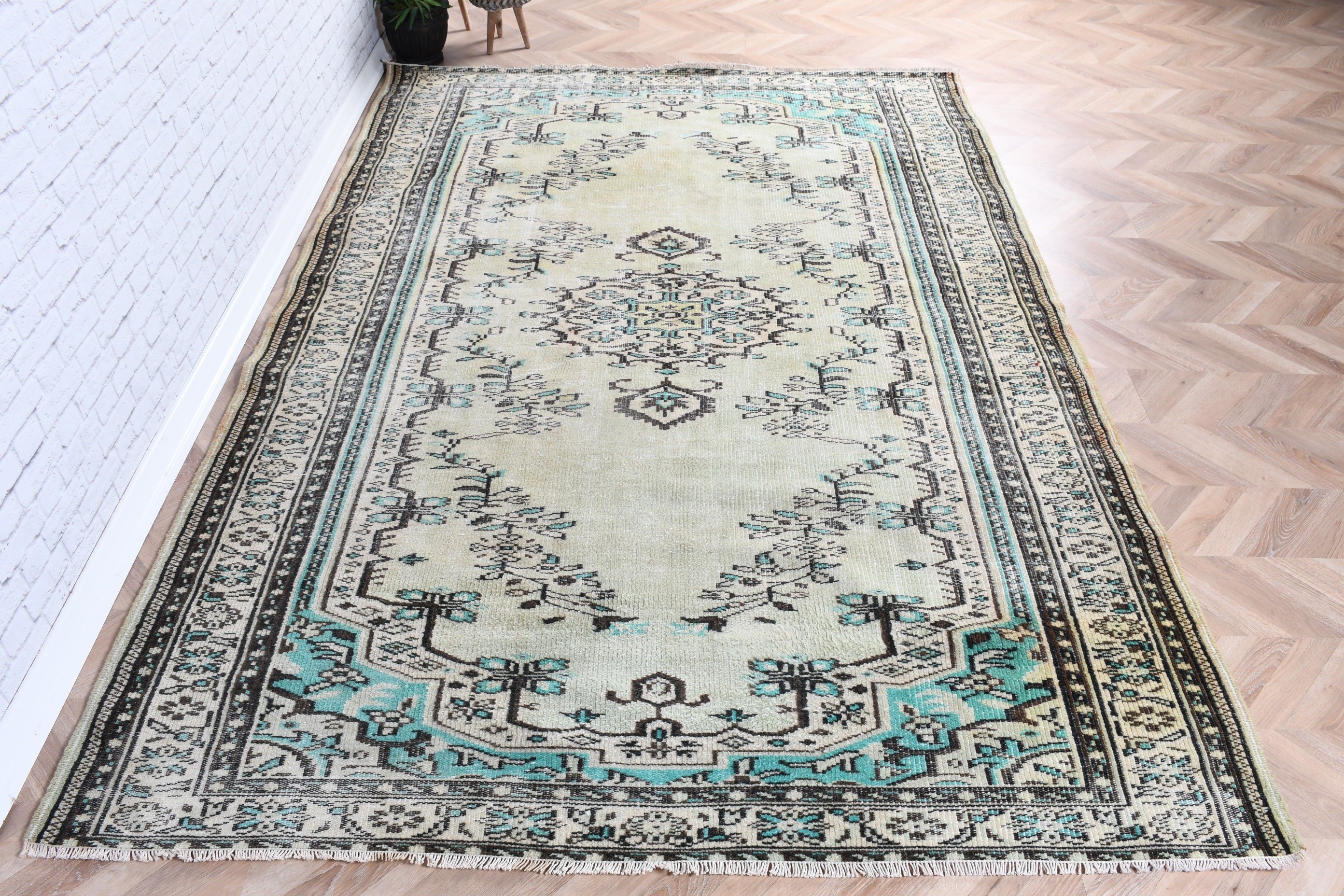 Büyük Boho Halı, Bildiri Halısı, Türk Halısı, 6.2x9.1 ft Büyük Halılar, Vintage Halılar, Oturma Odası Halısı, El Dokuma Halısı, Yeşil Bildirimi Halısı