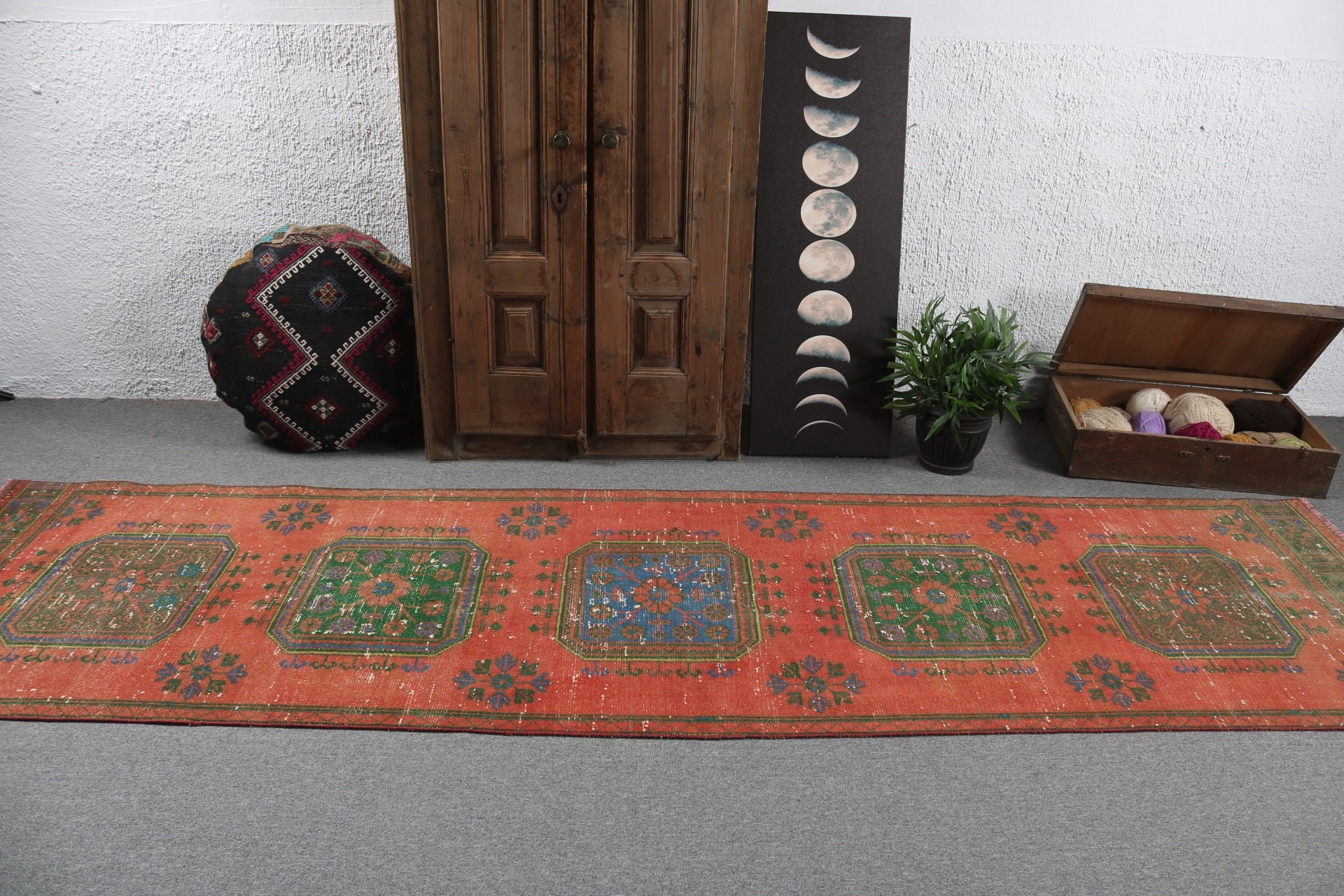 Antika Halı, Oushak Halıları, Vintage Halılar, Merdiven Halıları, Türk Halıları, Kırmızı Soğuk Halılar, 3.1x11.5 ft Yolluk Halıları, Mutfak Halıları, Merdiven Halıları