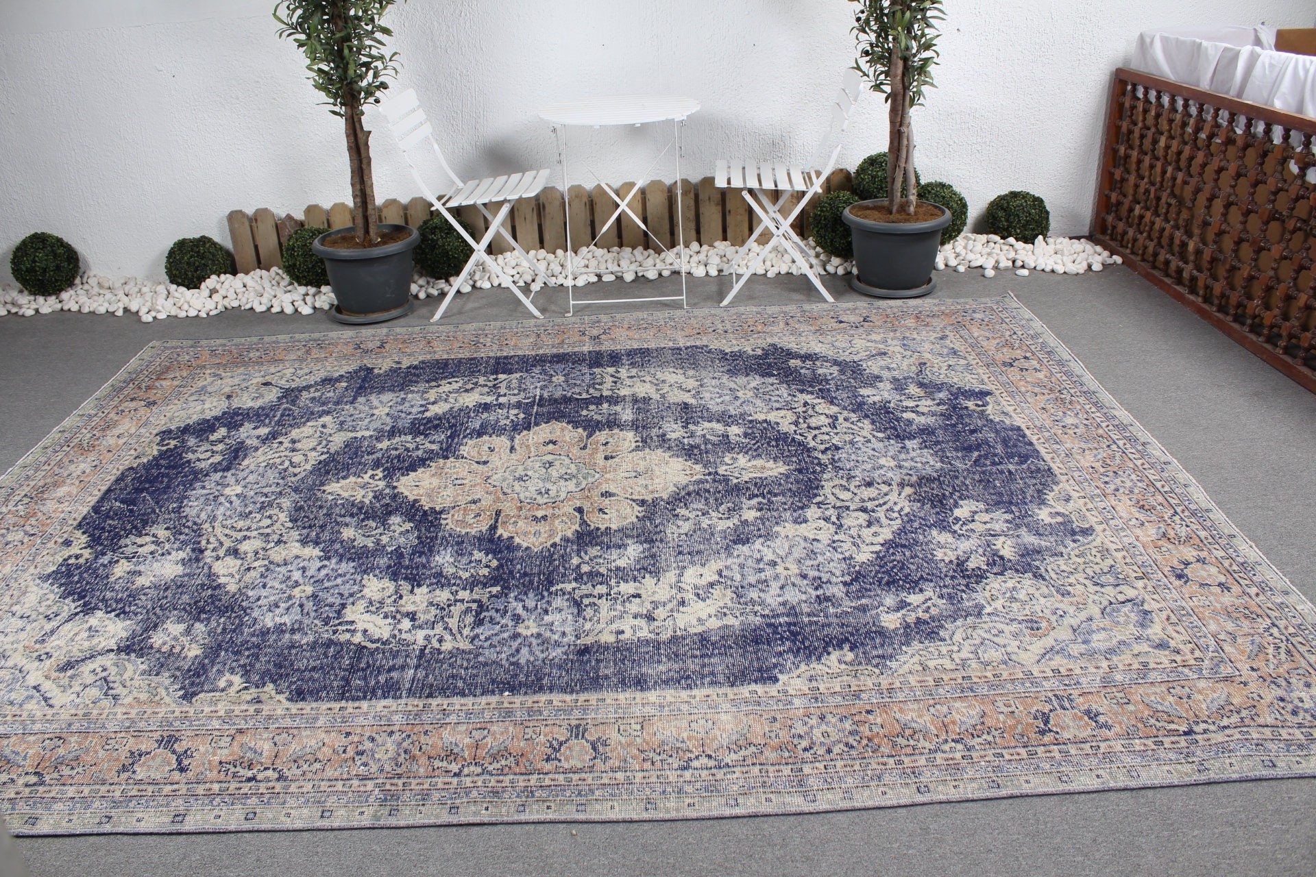 Living Room Rugs, Turkish Rug, Vintage Rug, Muted Rugs, Blue Oriental Rug, Salon Rug, 8.1x10.8 ft Oversize Rug, Kitchen Rug