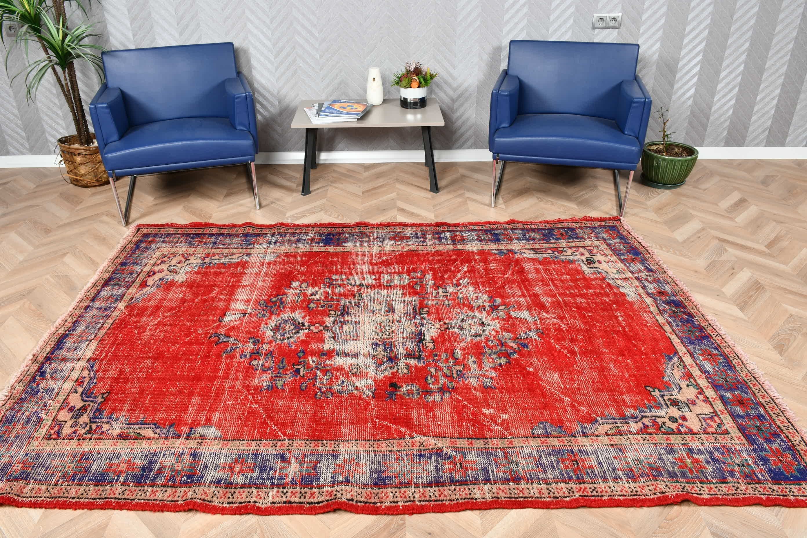 Turkey Rug, Wool Rug, Red Anatolian Rugs, Turkish Rugs, Living Room Rugs, Vintage Rug, Bedroom Rug, 5.8x8.1 ft Large Rug