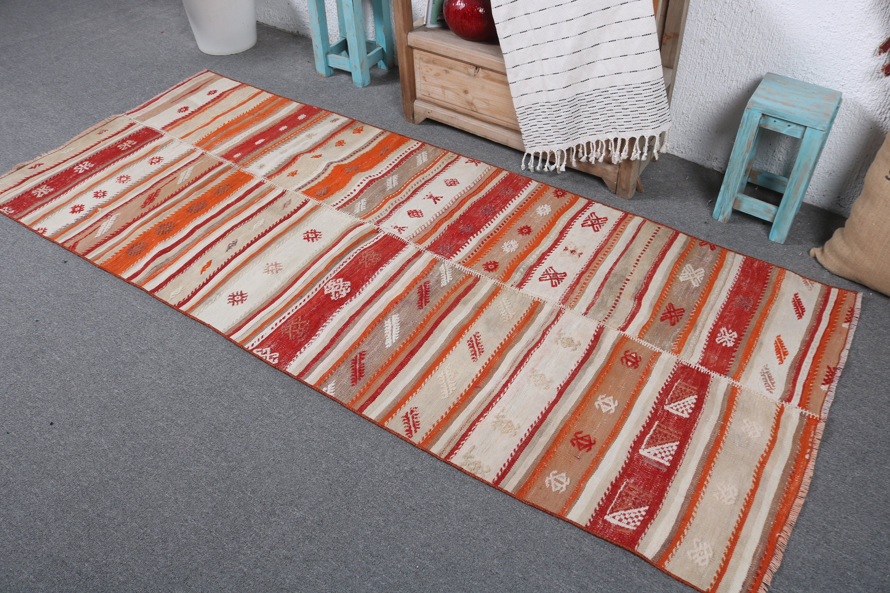 Rugs for Accent, 3.1x7.5 ft Accent Rugs, Floor Rugs, Kilim, Boho Rugs, Turkish Rug, Vintage Rugs, Orange Bedroom Rugs, Decorative Rugs