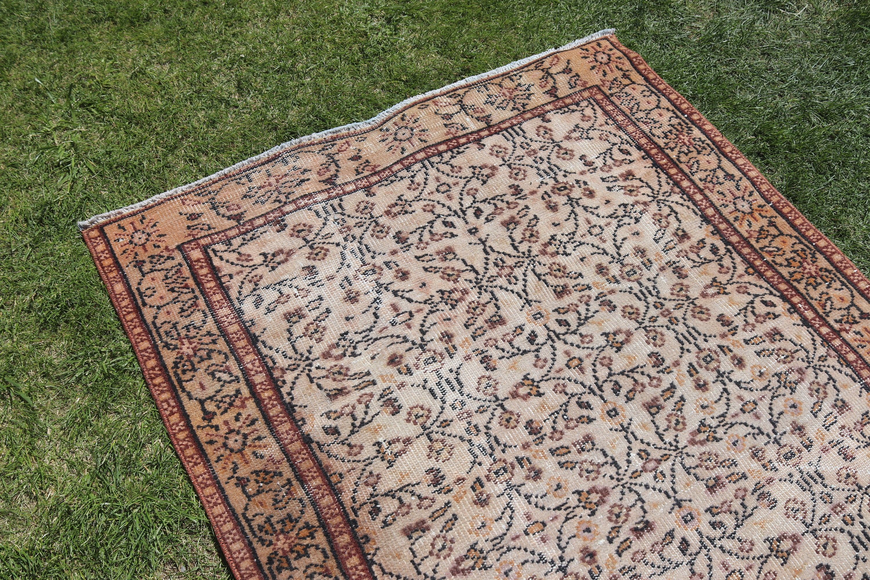 Vintage Halılar, 3,8x6,2 ft Vurgulu Halı, Çocuk Halıları, Boho Vurgulu Halılar, Oryantal Halı, Türk Halıları, Düz Dokuma Halılar, Bej El Dokuma Halı