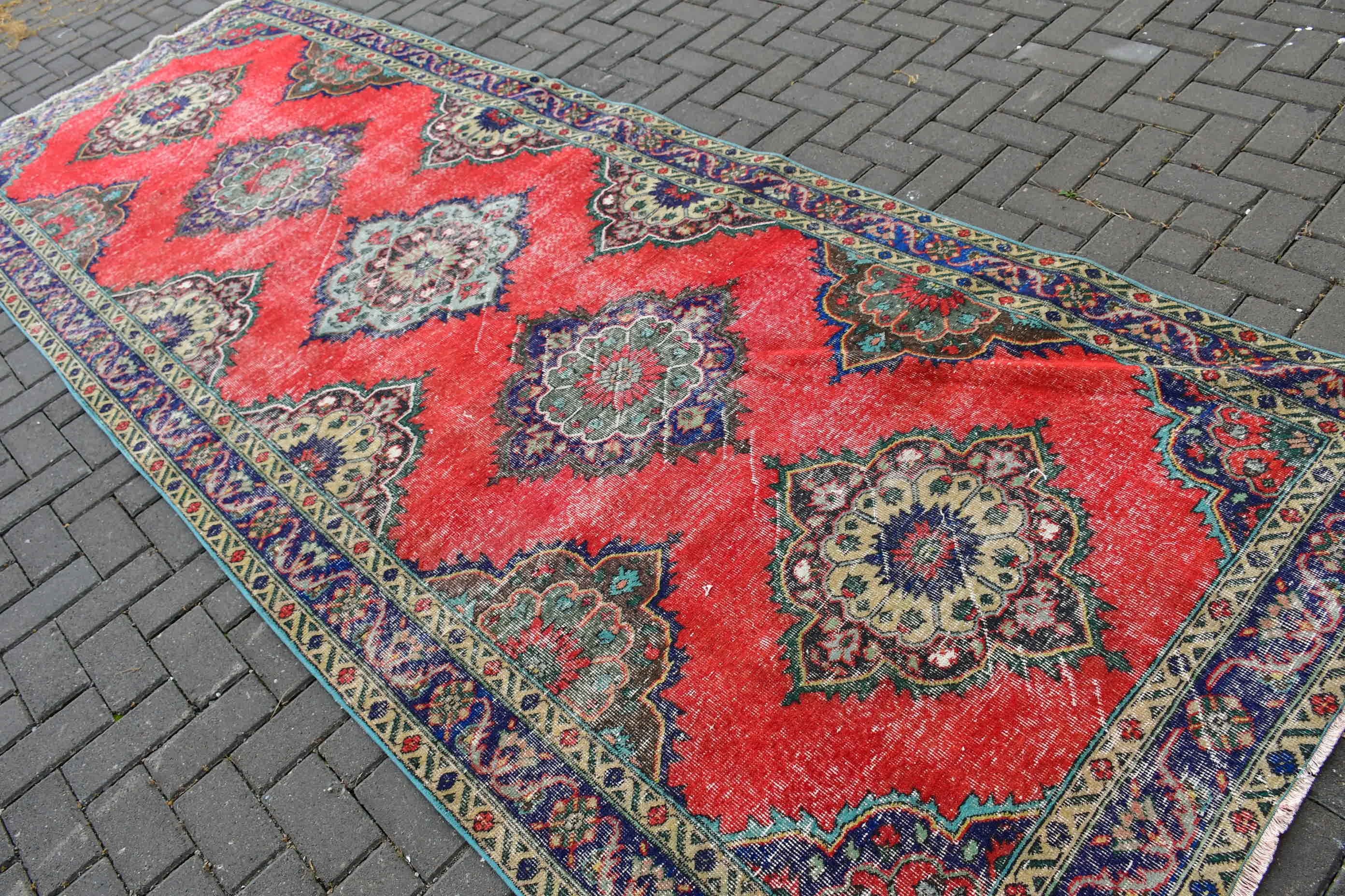 Türk Halıları, Mutfak Halısı, Mutfak Halıları, Sanat Halısı, Vintage Halı, 4.6x12.8 ft Runner Halısı, Oryantal Halılar, Kırmızı Oushak Halıları, Anadolu Halısı