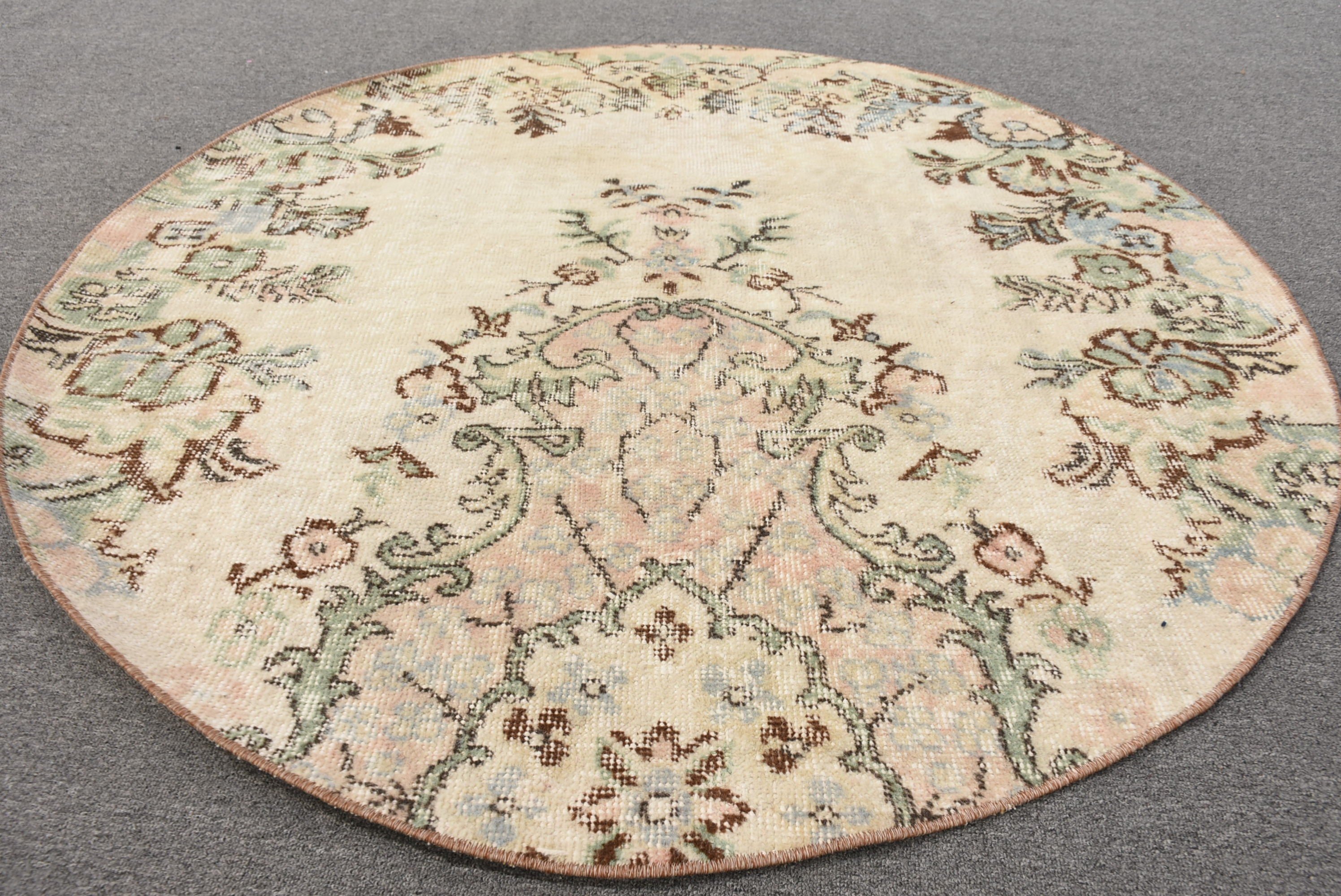 Oushak Halıları, Vintage Halı, Mutfak Halısı, Harika Halılar, 4,3x4,3 ft Accent Halı, Yatak Odası Halıları, Bej Anadolu Halıları, Türk Halısı, Çocuk Halıları