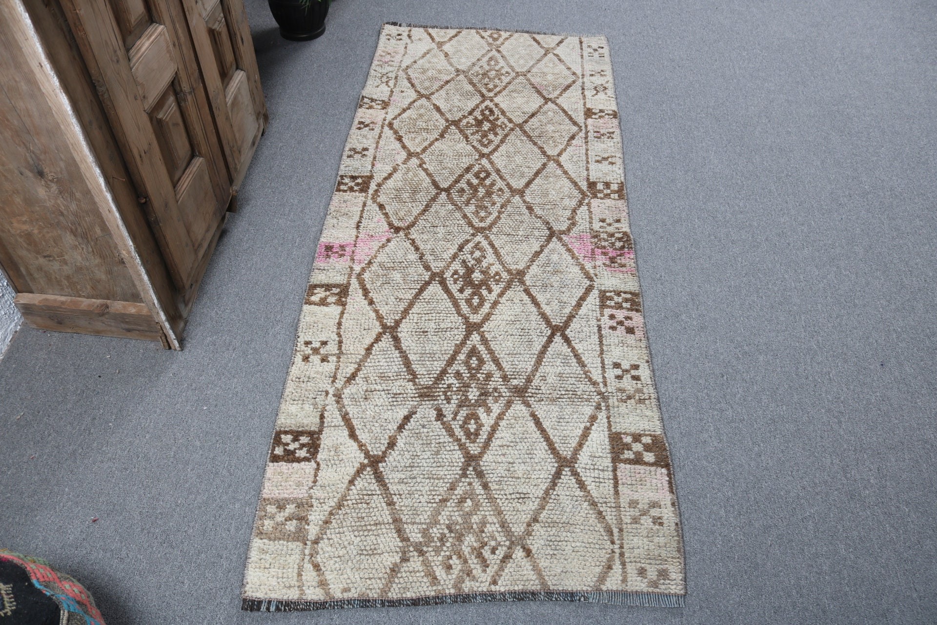 Boho Accent Halı, Vintage Halı, 2.6x6.4 ft Accent Halılar, Antika Halı, Türk Halıları, Çocuk Odası Halıları, Bej Anadolu Halısı, Havalı Halılar