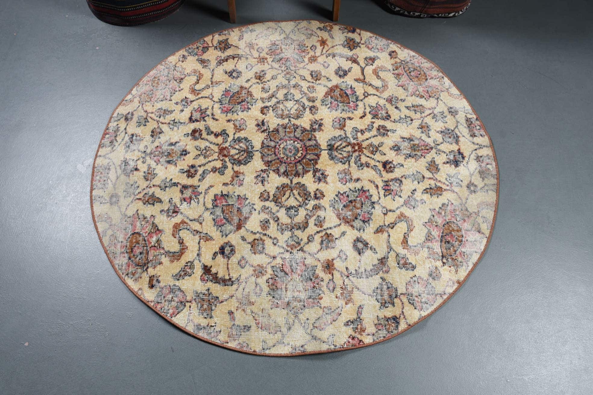 Kitchen Rugs, Floor Rugs, Oushak Rug, 4.2x4.3 ft Accent Rug, Vintage Rug, Entryway Rug Rugs, Turkish Rug, Rugs for Kitchen, Nursery Rugs