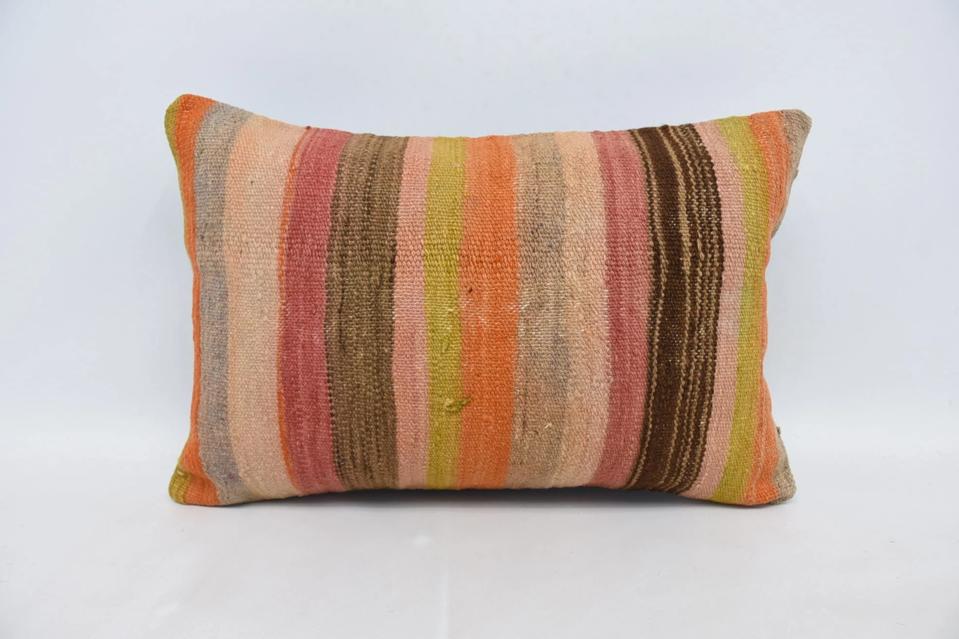 Ethnical Kilim Rug Pillow, Turkish Kilim Pillow, 16"x24" Orange Pillow Sham, Outdoor Bolster Pillow, Pillow for Couch