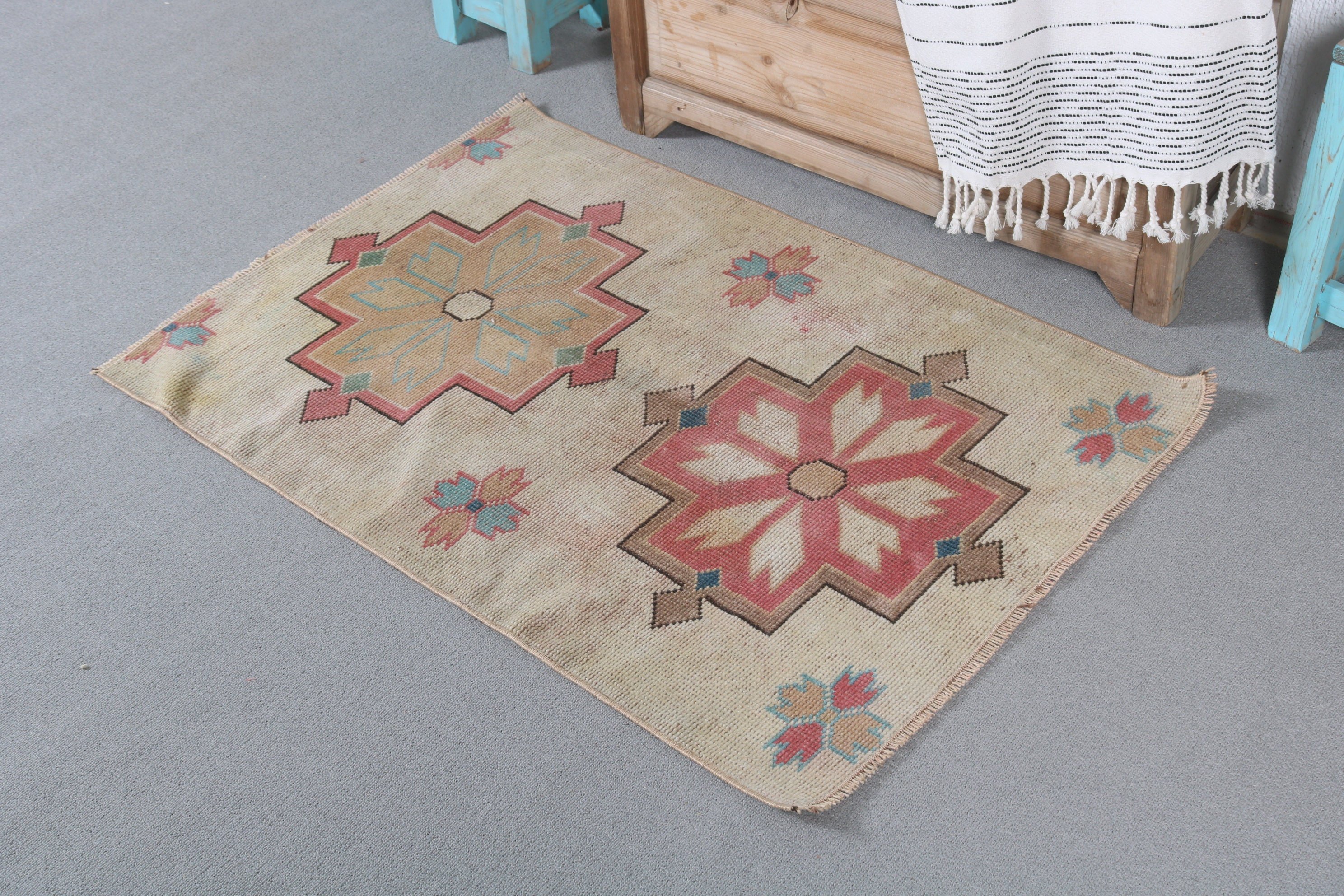 Turkish Rug, Boho Rug, Floor Rug, Rugs for Door Mat, Vintage Rugs, Bathroom Rugs, Beige Oushak Rug, 2.4x3.4 ft Small Rugs, Kitchen Rugs