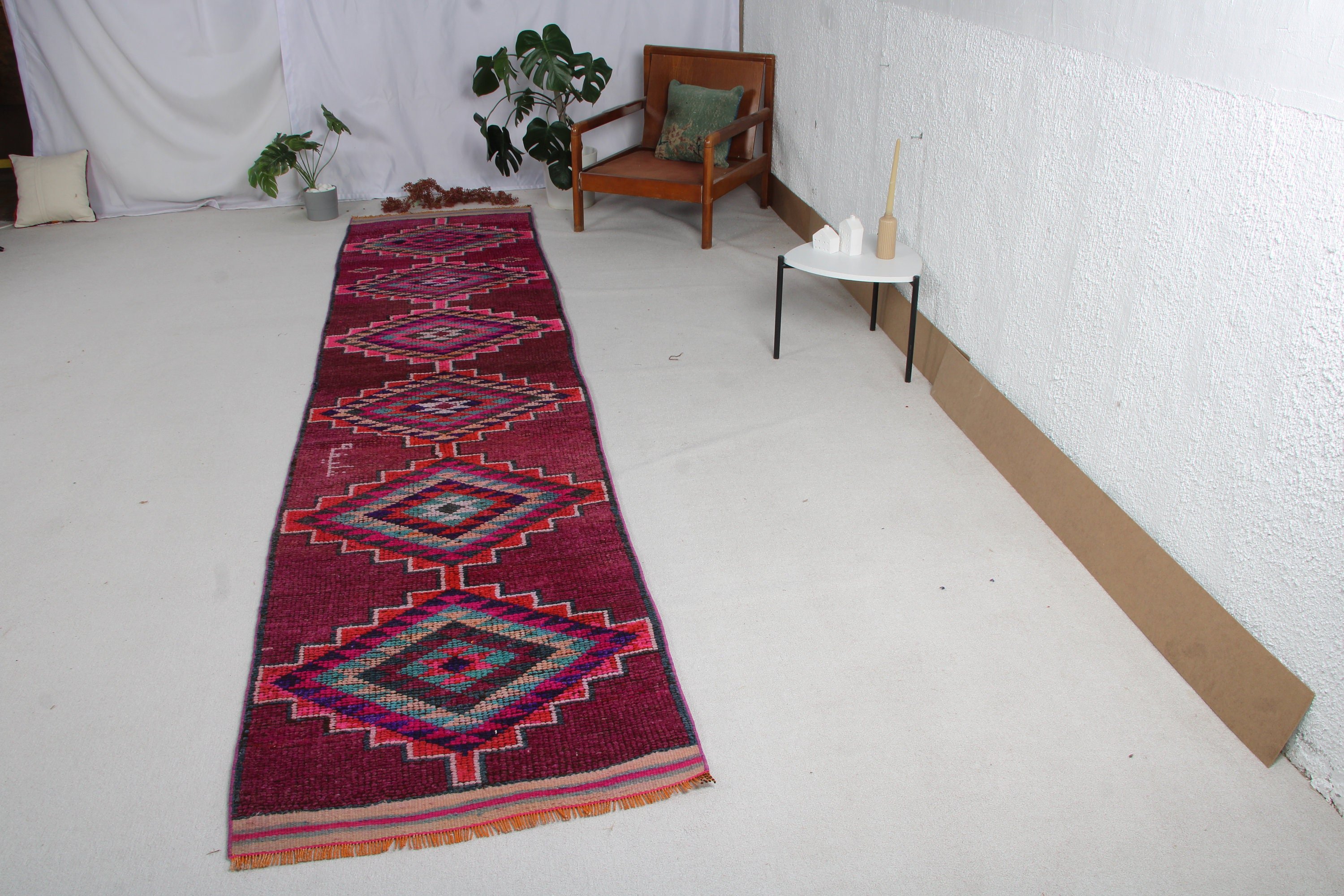 Beni Ourain Runner Halı, 2.9x13.3 ft Runner Halı, Modern Halı, Vintage Halılar, Merdiven Halıları, Mor Yatak Odası Halısı, Türk Halısı, Mutfak Halısı