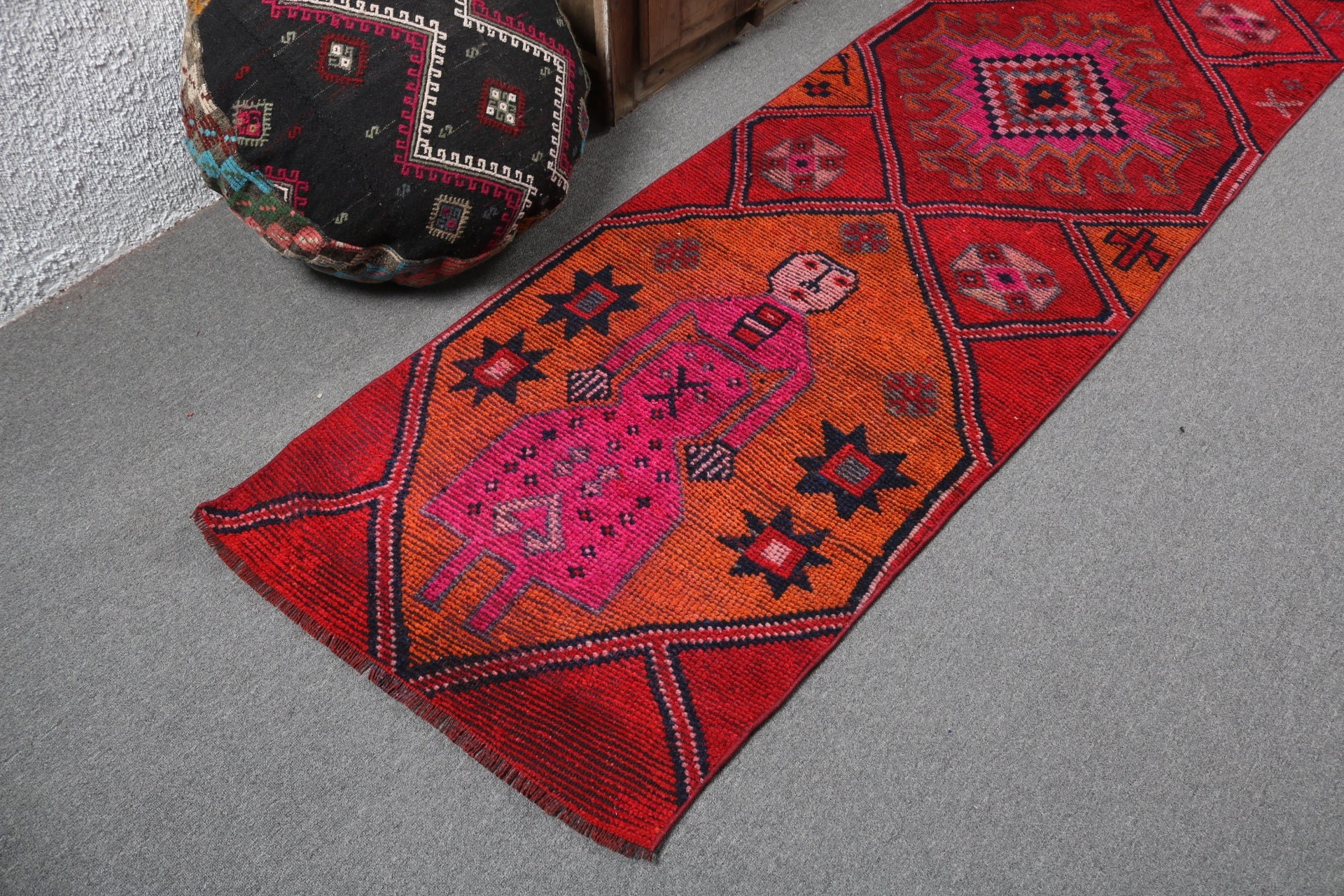 Vintage Rugs, Home Decor Rugs, Modern Rug, Red Neutral Rugs, Turkish Rug, 2.6x10.1 ft Runner Rugs, Hallway Rug, Stair Rugs, Geometric Rugs