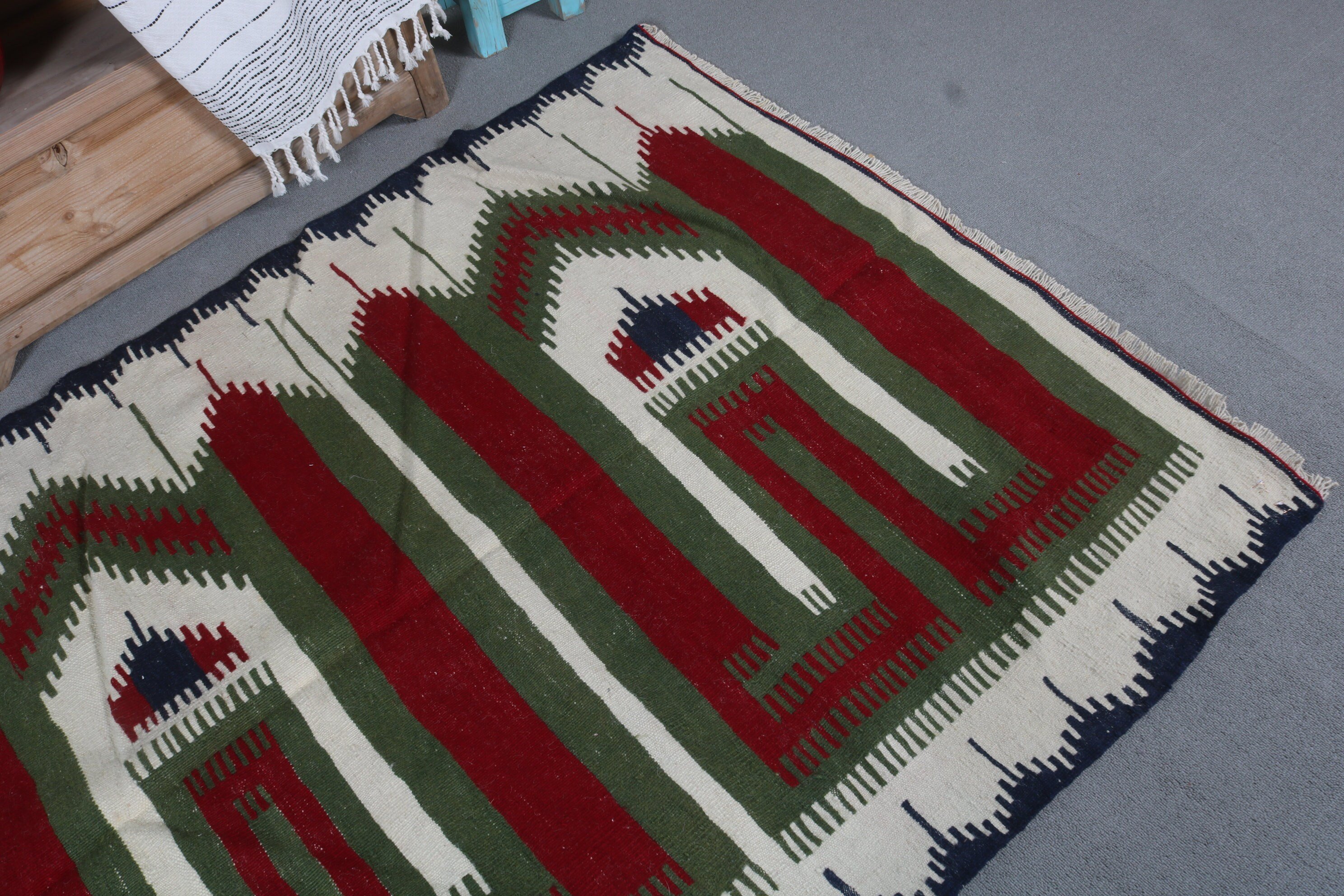 Red Wool Rug, Turkish Rugs, Indoor Rug, Kitchen Rug, Rugs for Floor, Kilim, 4x7.1 ft Area Rug, Anatolian Rug, Vintage Rug