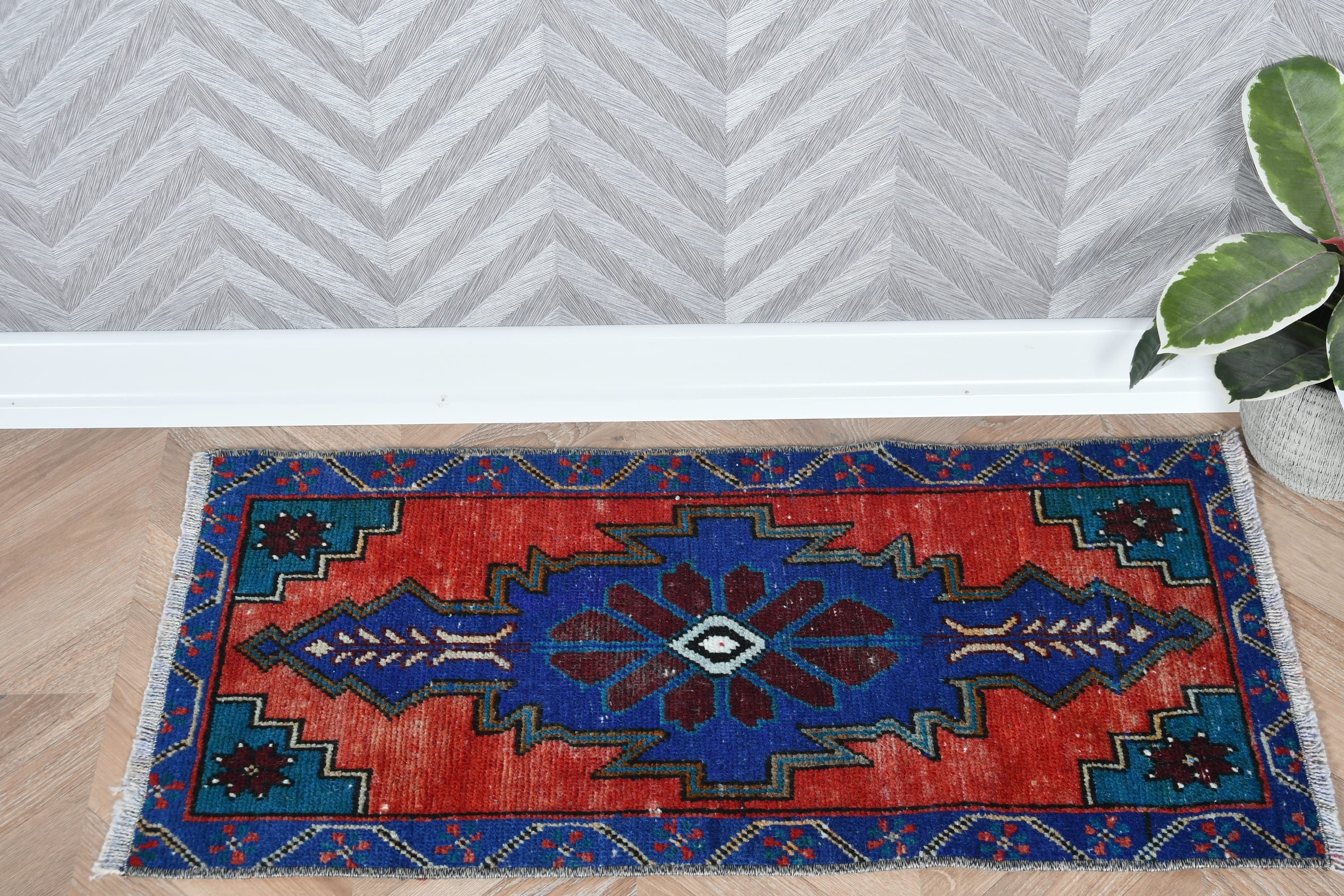 Turkish Rugs, Bedroom Rug, Rugs for Kitchen, Blue Moroccan Rug, Vintage Rug, 1.3x2.7 ft Small Rug, Home Decor Rug, Nursery Rugs, Ethnic Rug