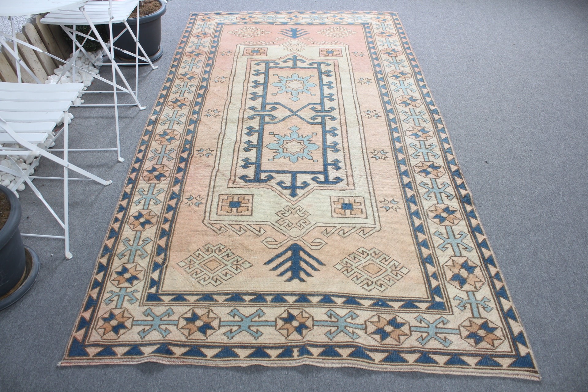 Living Room Rugs, Turkish Rug, Salon Rugs, Natural Rug, Bedroom Rug, Orange  4.8x9.1 ft Large Rug, Vintage Rug