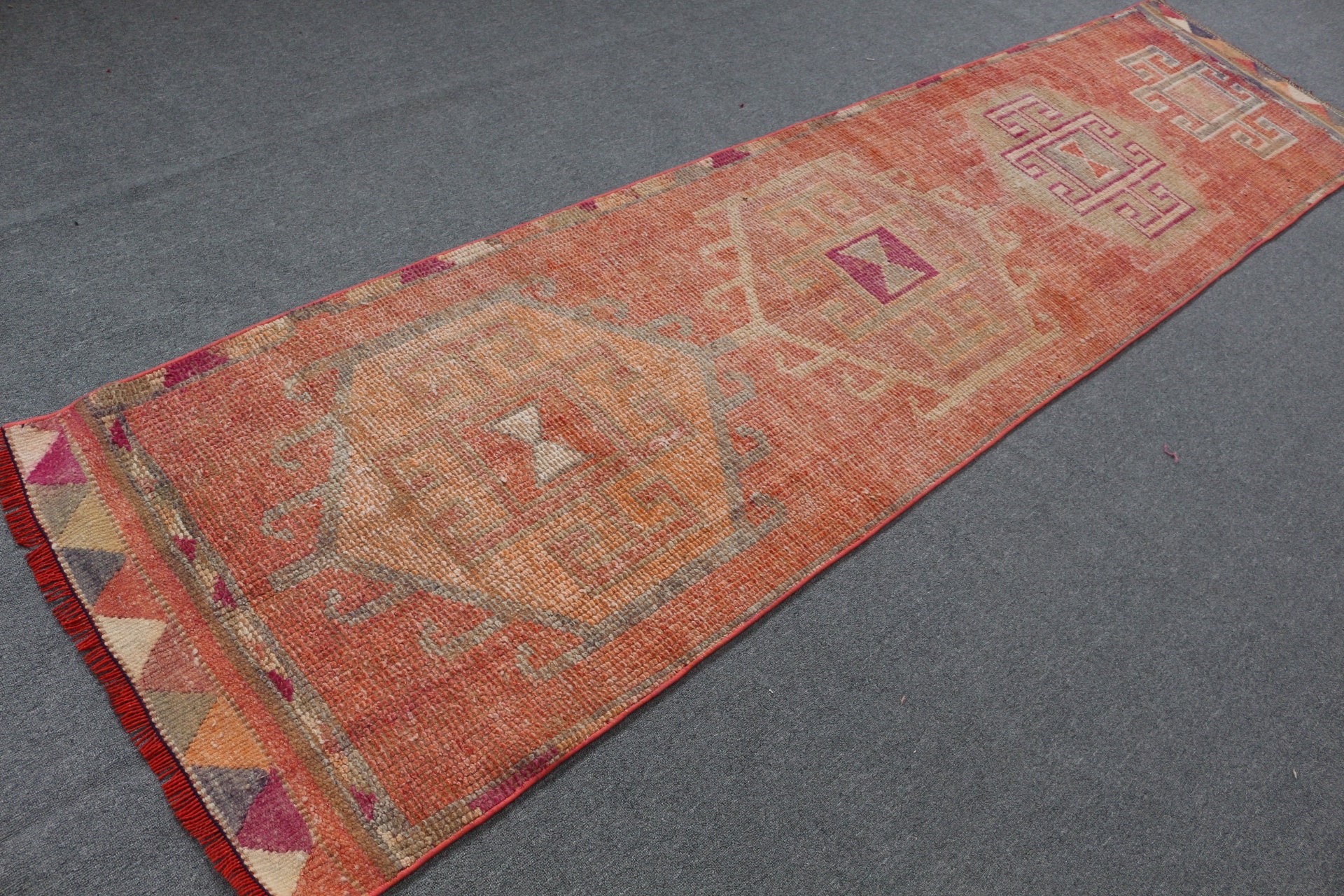 Home Decor Rug, Cool Rugs, Kitchen Rug, Vintage Rug, 2.7x11.1 ft Runner Rugs, Corridor Rug, Turkish Rugs, Orange Bedroom Rugs, Aztec Rug