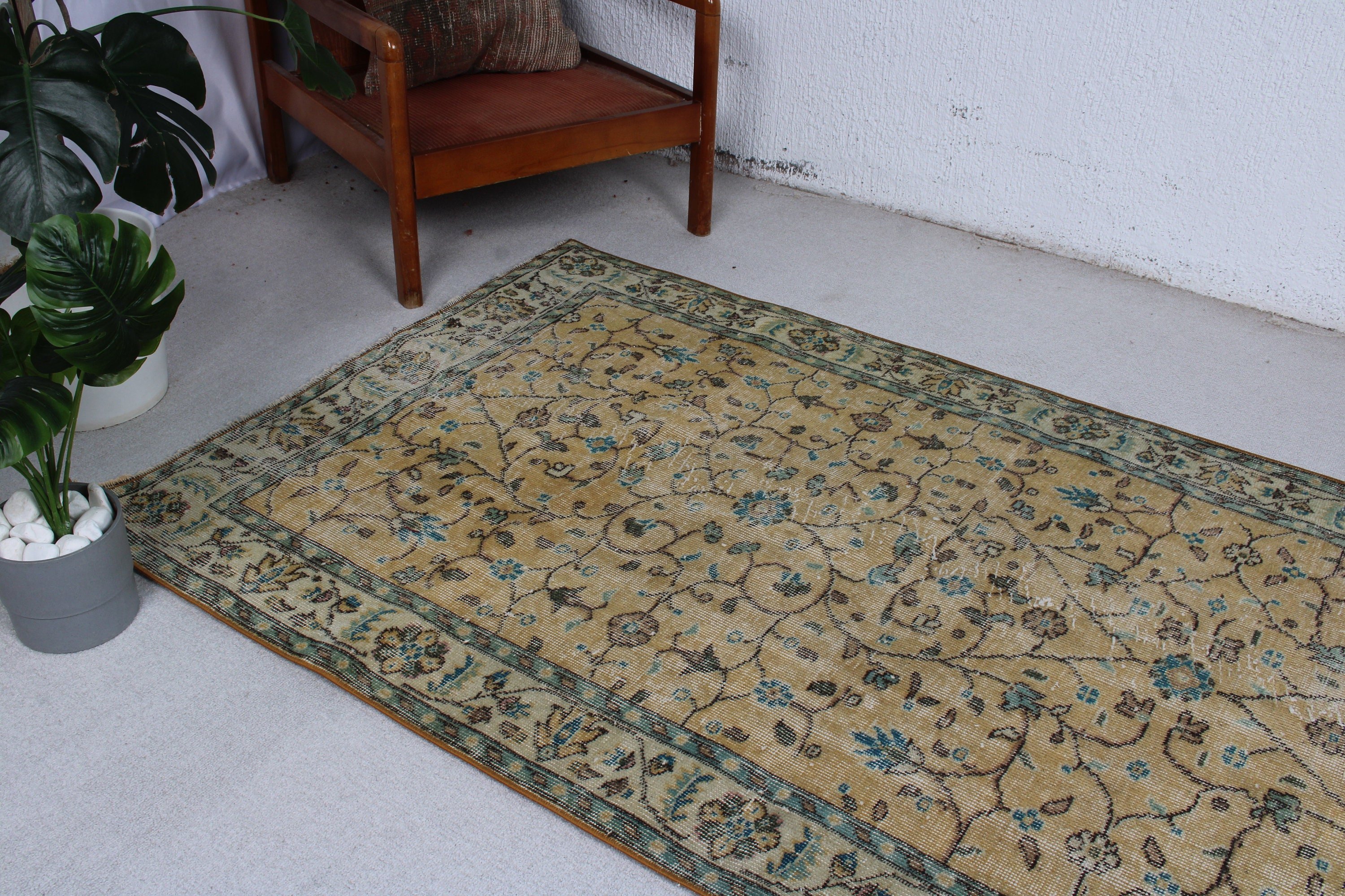 Turuncu Yün Halılar, Oturma Odası Halıları, 3,8x6,9 ft Alan Halısı, Oryantal Halılar, Vintage Halılar, Türk Halıları, Açıklama Halısı, Oturma Odası Halıları