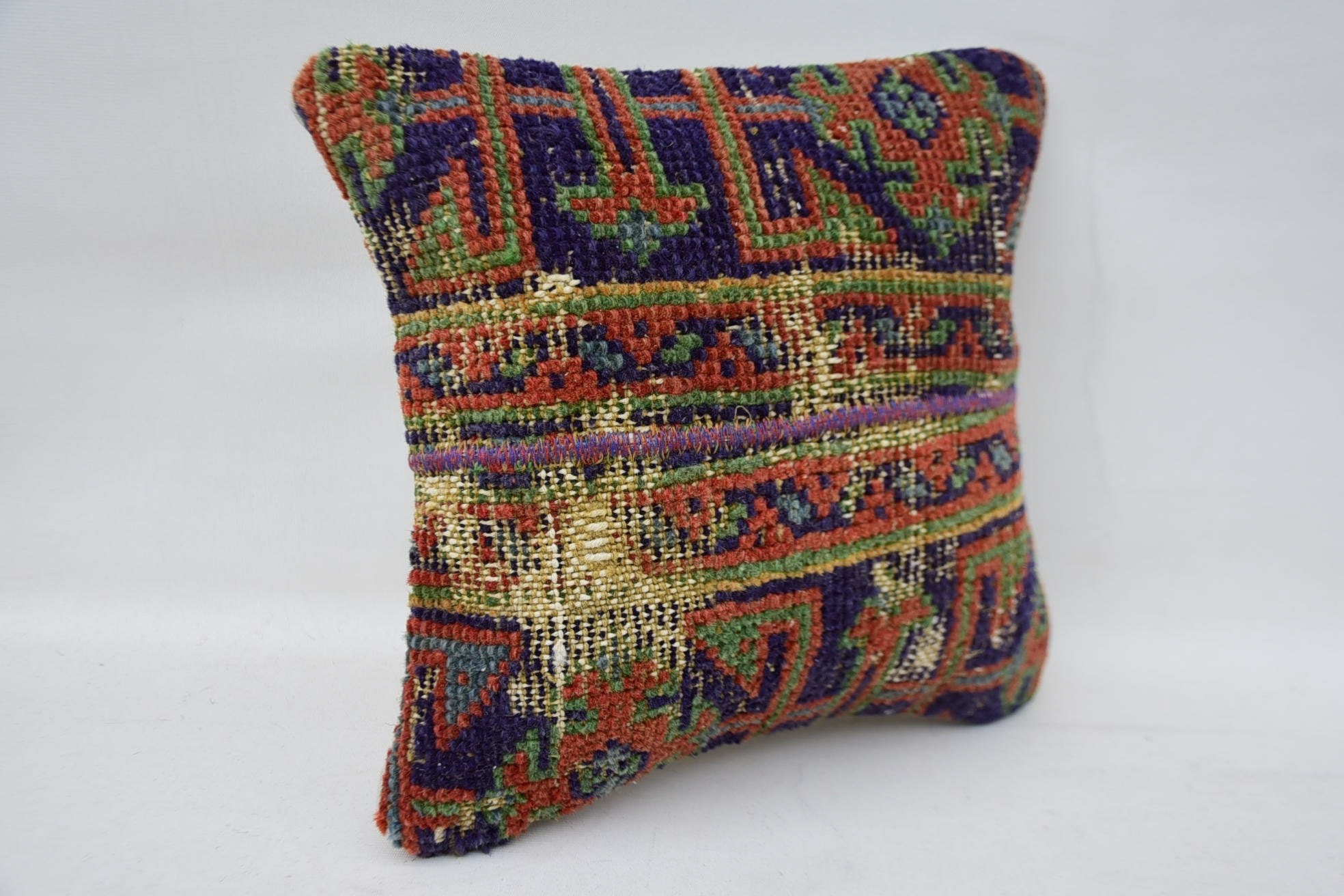 12"x12" Blue Pillow Cover, Handmade Rug Seat Pillow Case, Interior Designer Pillow, Boho Pillow, Turkish Kilim Pillow