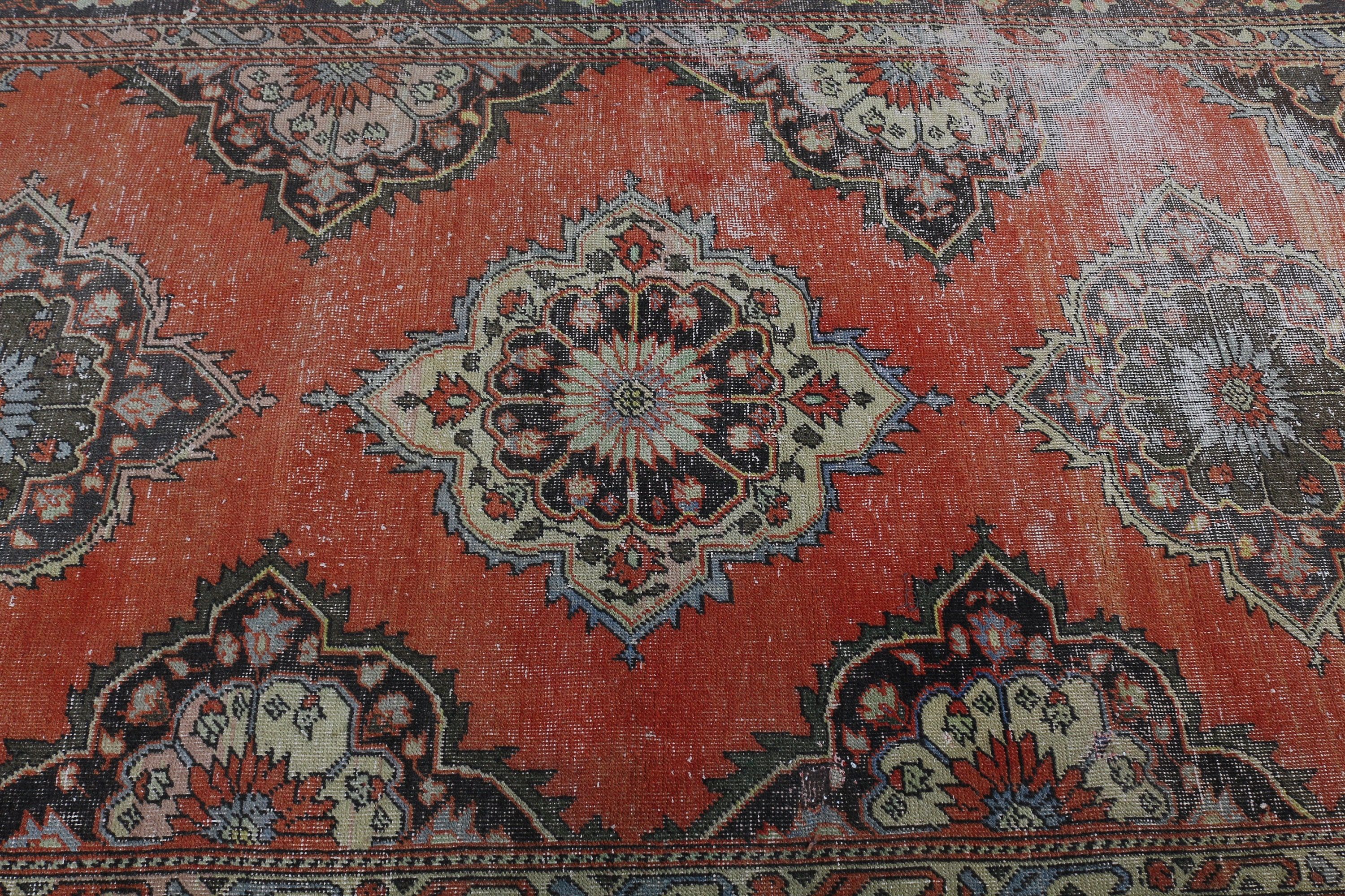 Vintage Halılar, 4.9x12.5 ft Yolluk Halı, Merdiven Halısı, Oryantal Halı, Turuncu Ev Dekor Halıları, Türk Halısı, Mutfak Halıları