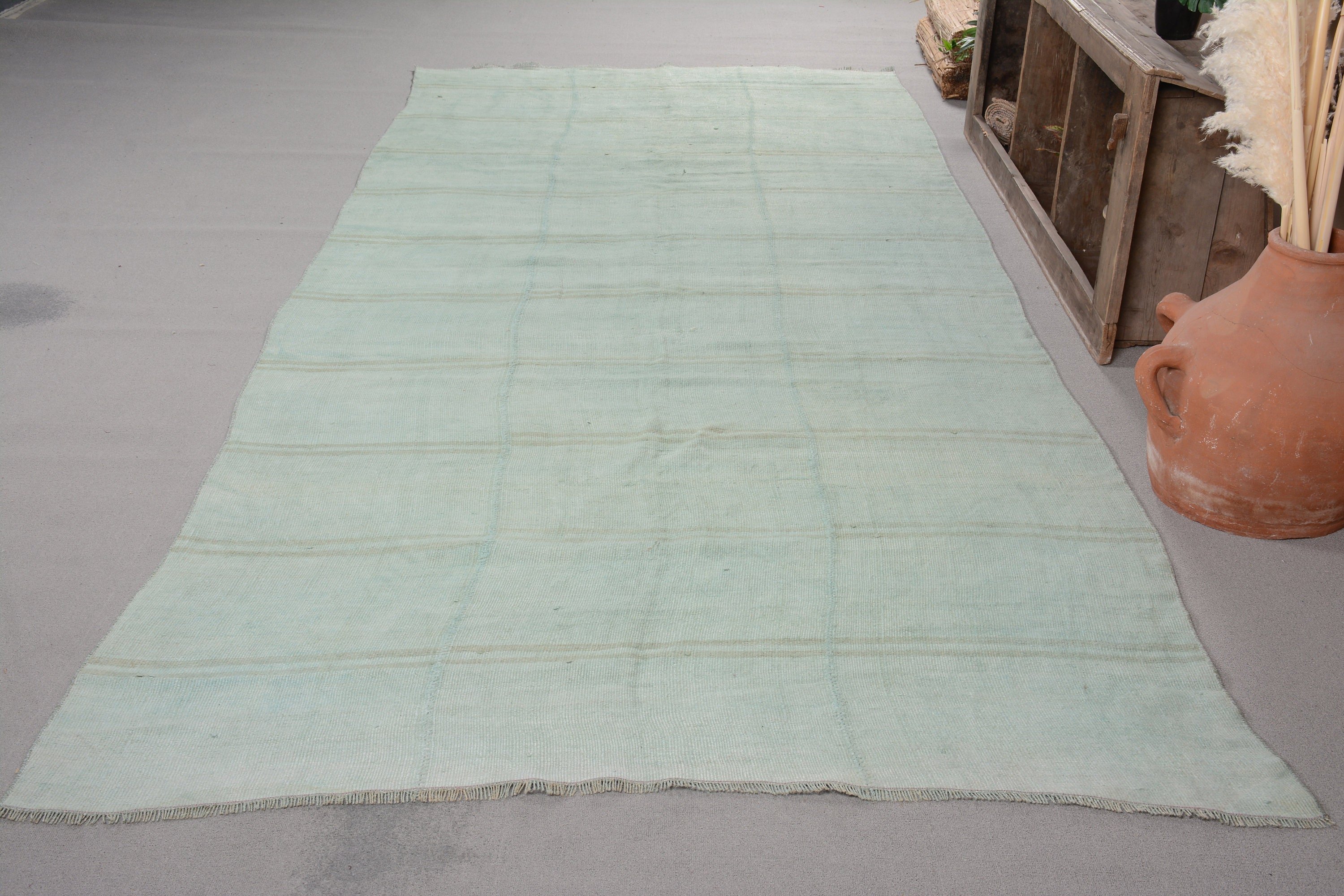 5.6x13.3 ft Oversize Rug, Turkish Rug, Oushak Rugs, Salon Rug, Moroccan Rugs, Vintage Rugs, Custom Rug, Green Wool Rug, Living Room Rug