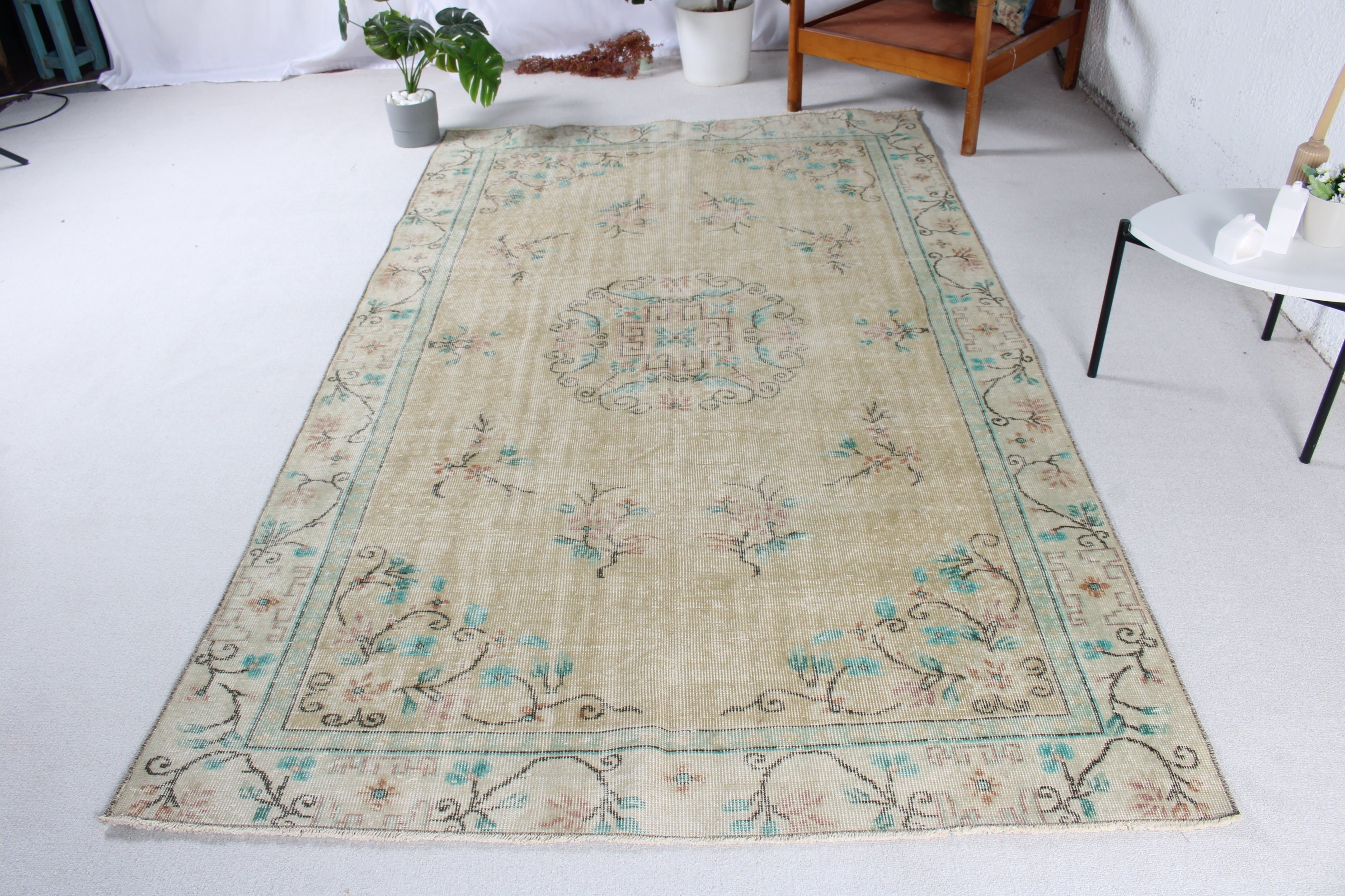 5.1x8.5 ft Büyük Halı, Yün Halılar, Türk Halısı, Vintage Halı, Boho Halı, Bej Boho Halı, Sanatsal Halılar, Büyük Vintage Halı, Büyük Boho Halı