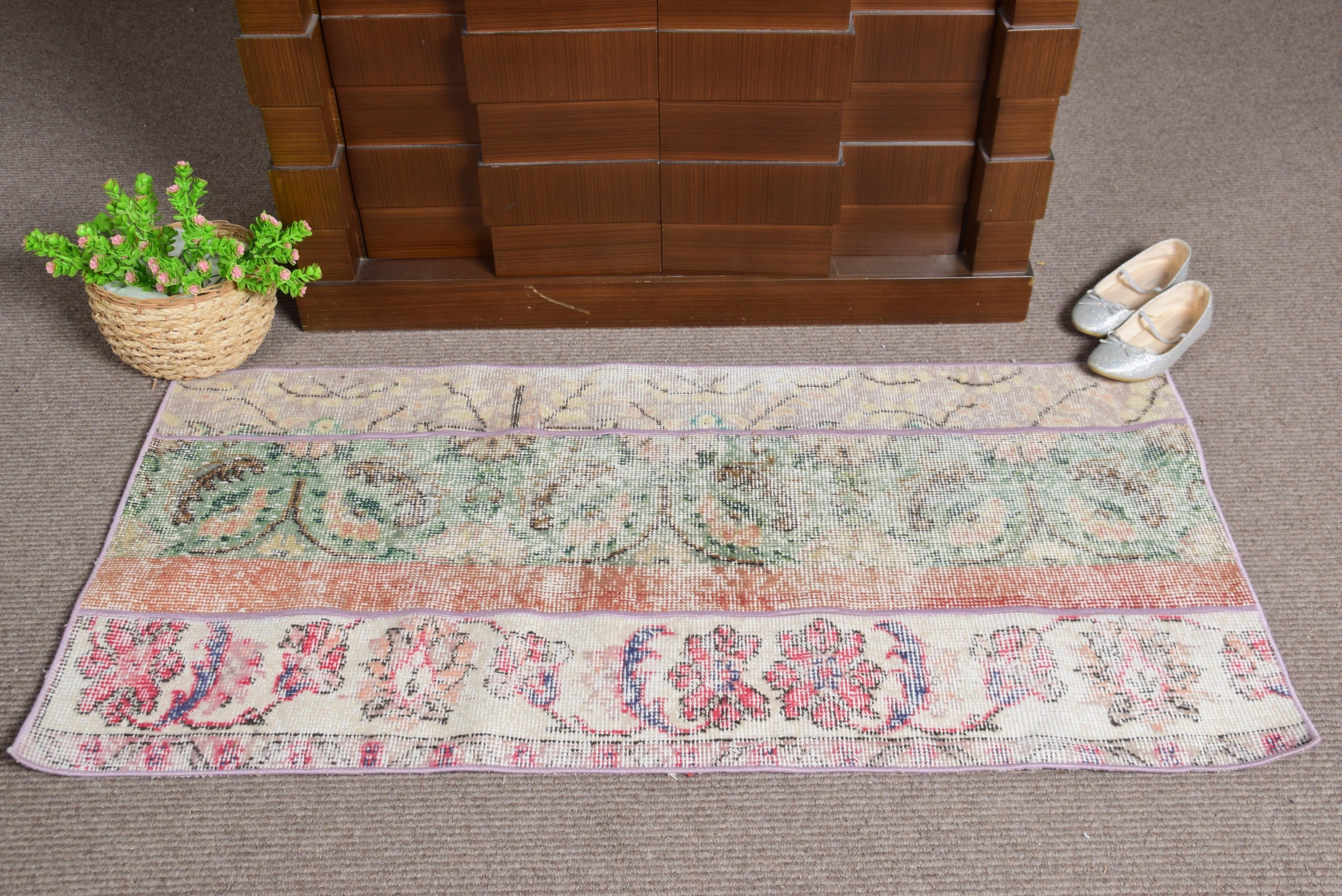 Turkish Rug, Vintage Rug, Kitchen Rug, 2.1x4.3 ft Small Rugs, Pastel Rug, Green Bedroom Rug, Floor Rug, Bathroom Rug, Rugs for Bathroom