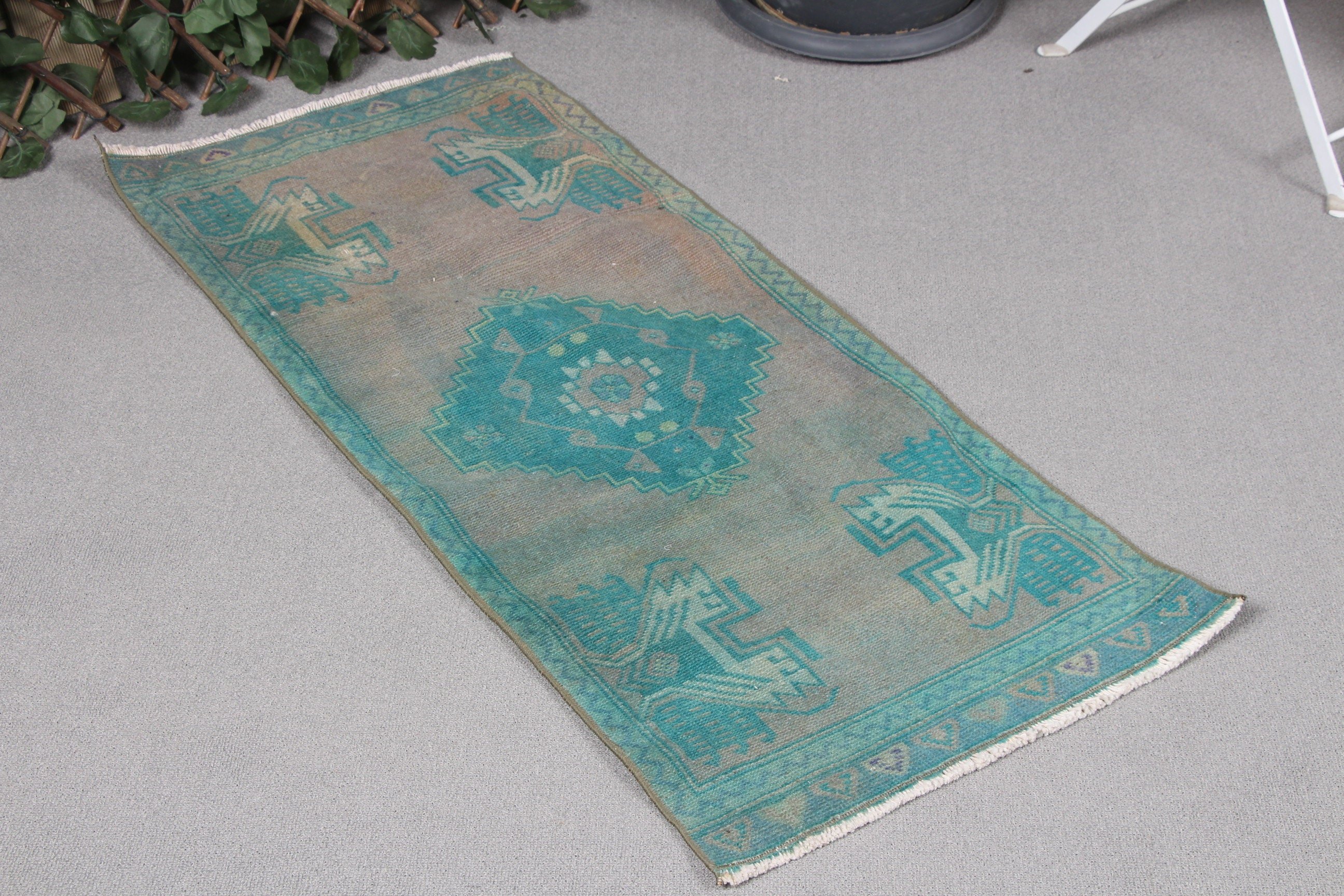 Turkish Rug, Rugs for Bath, Home Decor Rug, 1.6x3.7 ft Small Rugs, Oriental Rug, Car Mat Rug, Green Cool Rug, Bathroom Rug, Vintage Rug