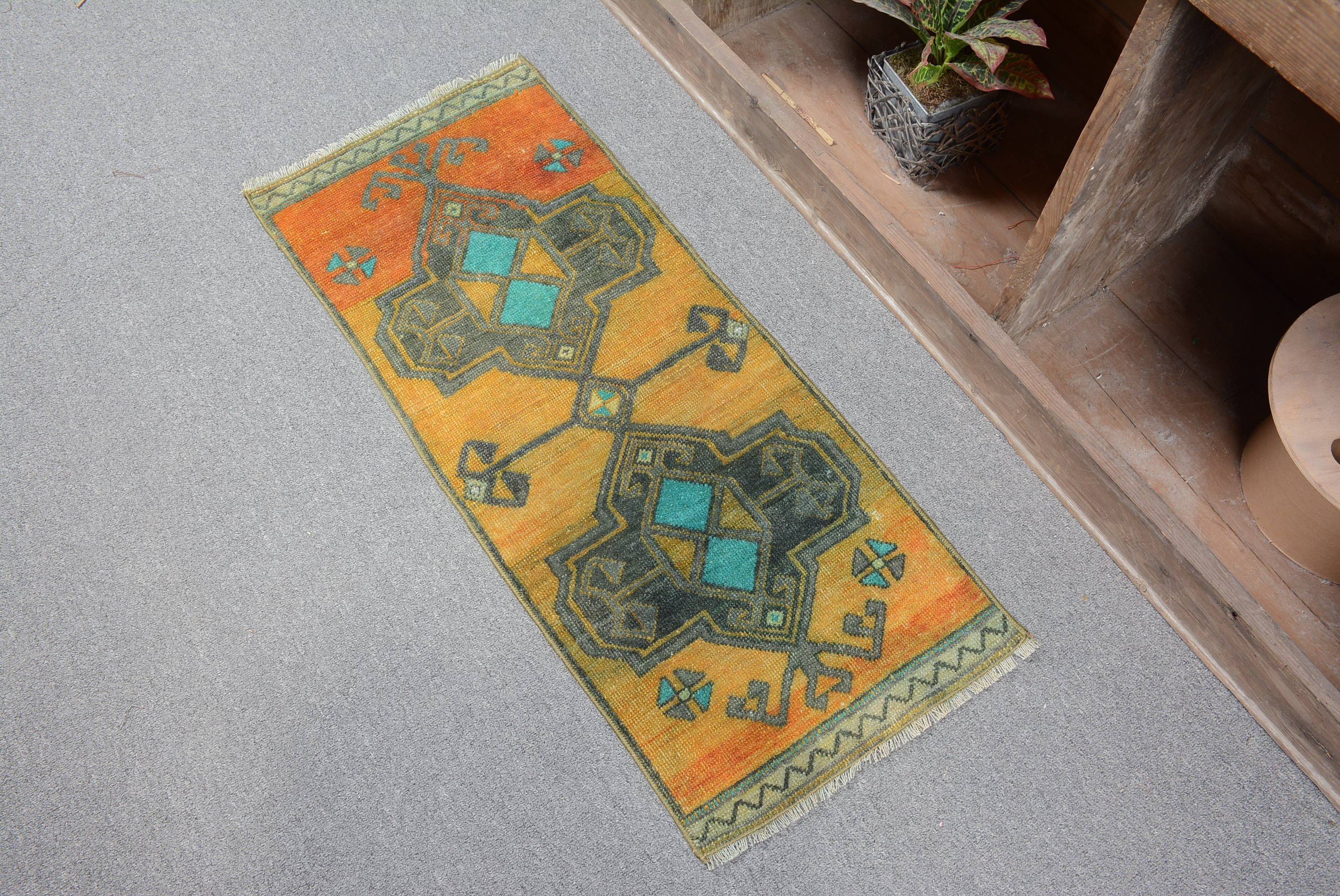 Car Mat Rug, Turkish Rug, Oriental Rugs, Bath Rug, Vintage Rug, 1.2x3.1 ft Small Rug, Bath Mat Cute Rug, Blue Home Decor Rugs