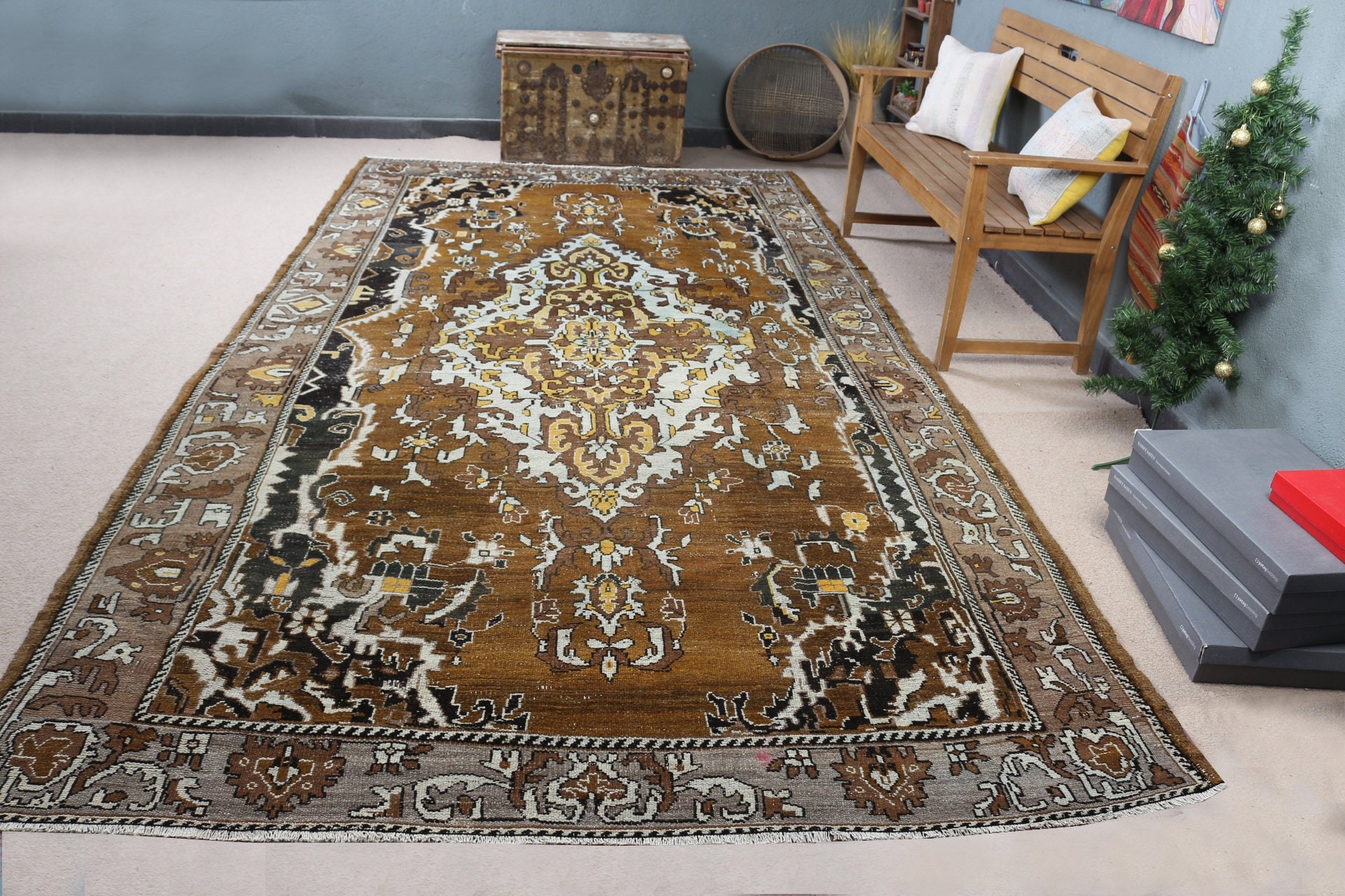 Anatolian Rug, Moroccan Rugs, Living Room Rugs, 7x12.2 ft Oversize Rugs, Boho Rugs, Saloon Rug, Brown Floor Rug, Turkish Rugs, Vintage Rugs