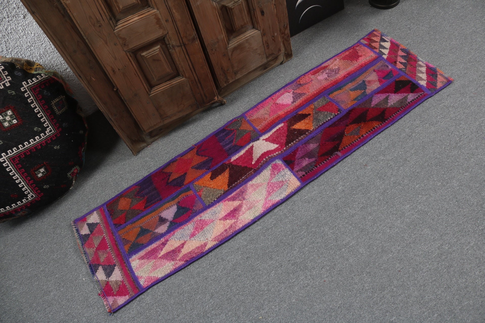 1.4x5.2 ft Runner Rugs, Purple Oushak Rugs, Vintage Rug, Long Runner Rug, Cool Rugs, Rugs for Vintage Runner, Turkish Rugs, Geometric Rugs