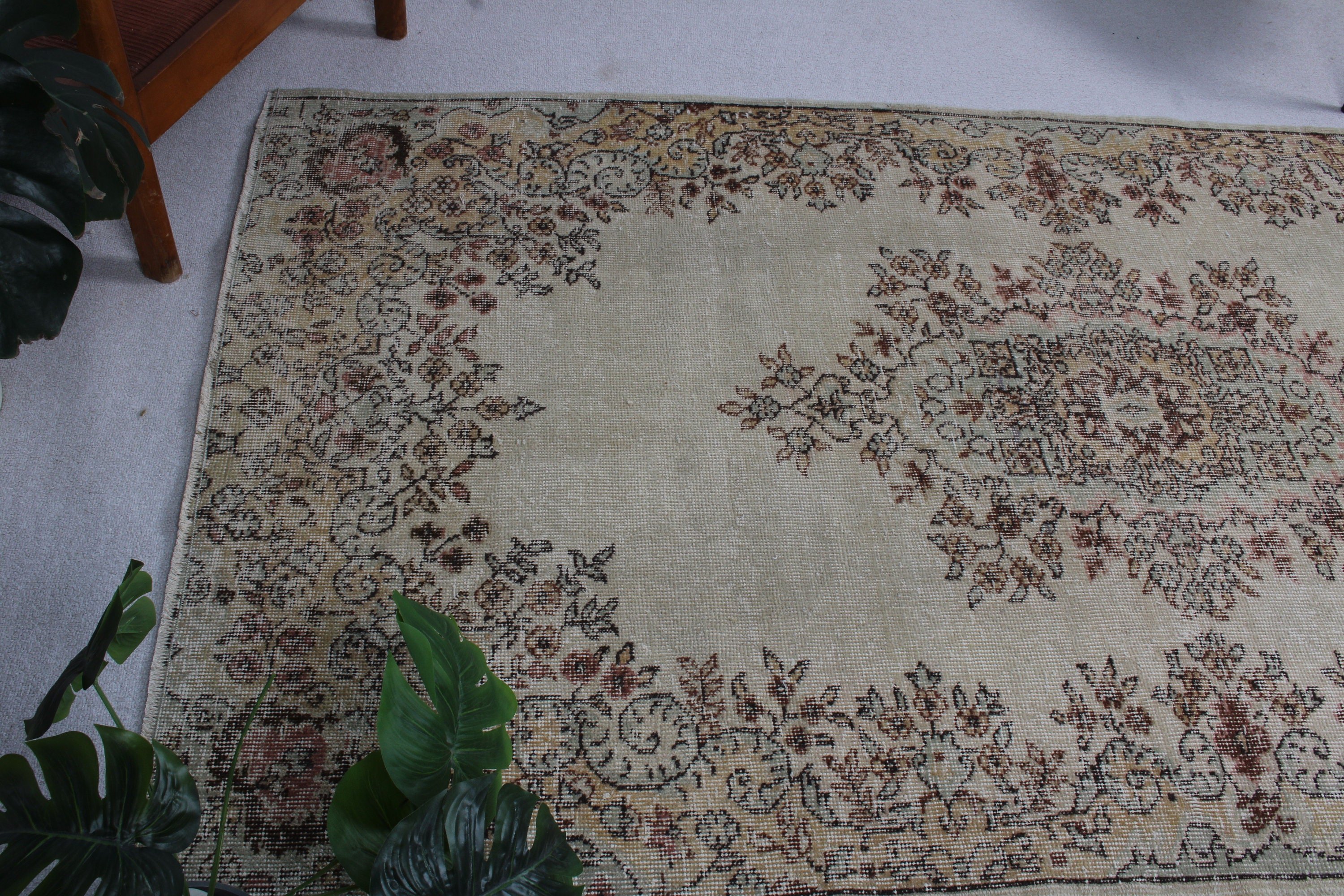 Vintage Decor Rugs, Vintage Rug, 4.3x7.4 ft Area Rug, Beige Moroccan Rugs, Floor Rug, Nursery Rug, Oushak Rugs, Turkish Rug