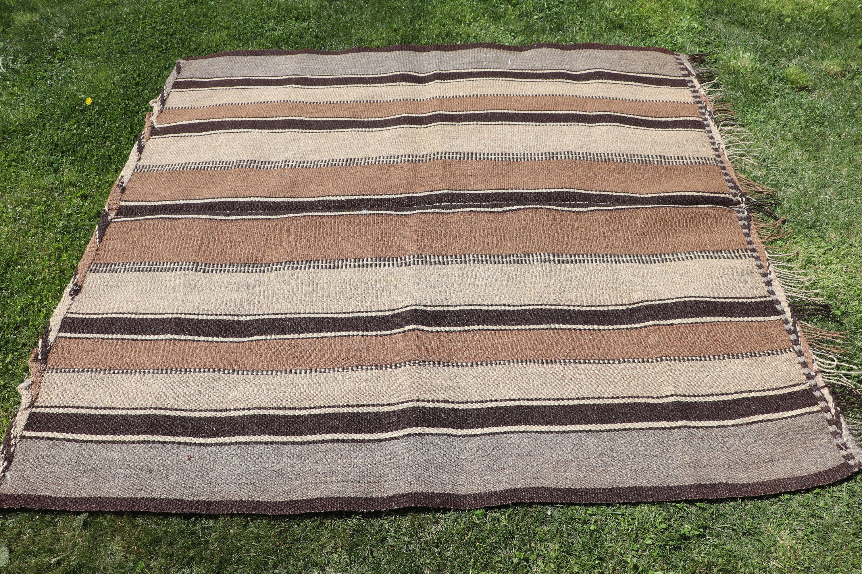 Türk Halıları, Bej Oryantal Halılar, Mutfak Halısı, İç Mekan Halısı, Vintage Halı, 5.2x5.5 ft Alan Halısı, Ev Dekorasyonu Halıları, Kilim, Yemek Odası Halısı