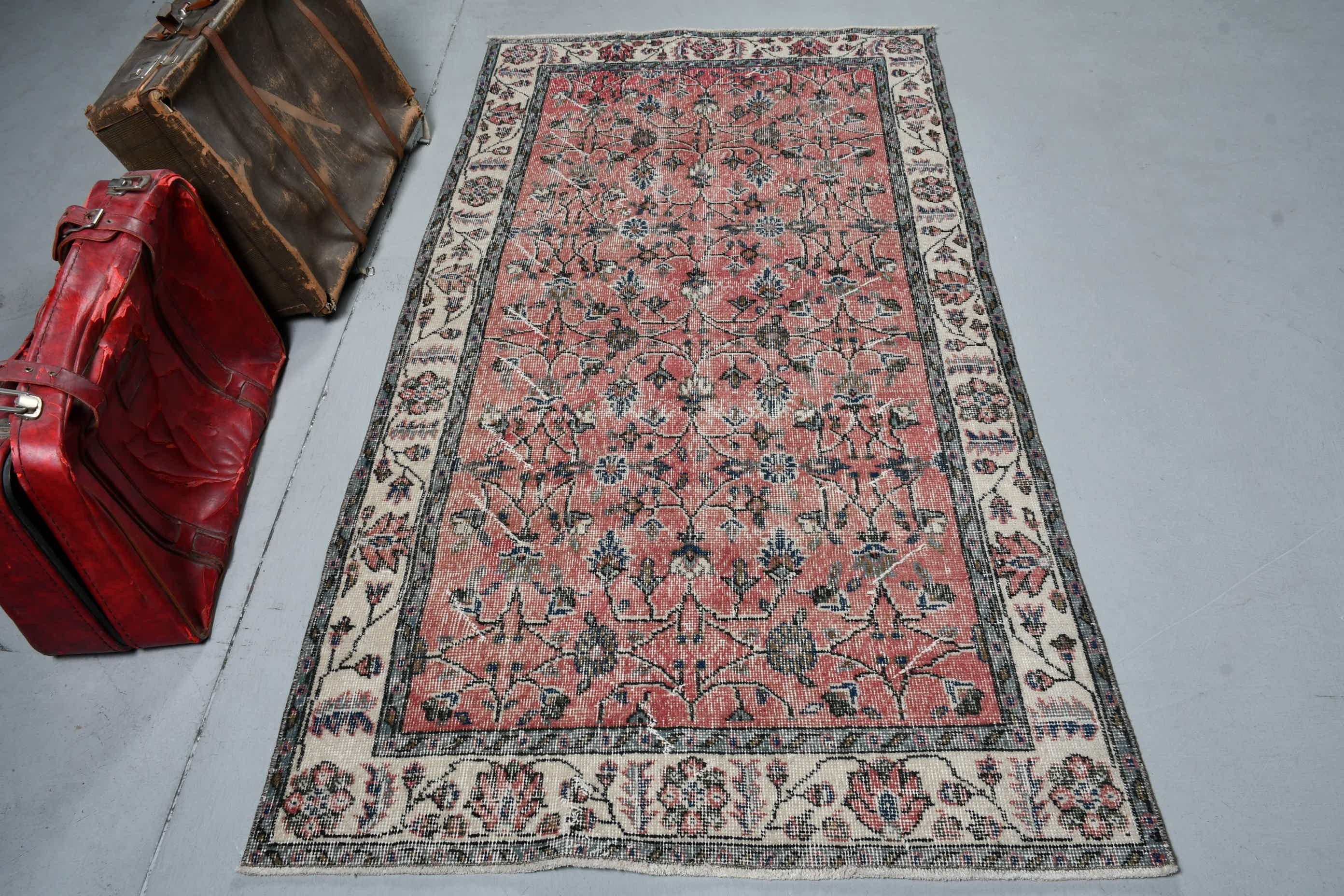 Dining Room Rug, Red  3.6x6.9 ft Area Rugs, Kitchen Rug, Moroccan Rug, Turkish Rugs, Handwoven Rug, Oushak Rug, Vintage Rugs